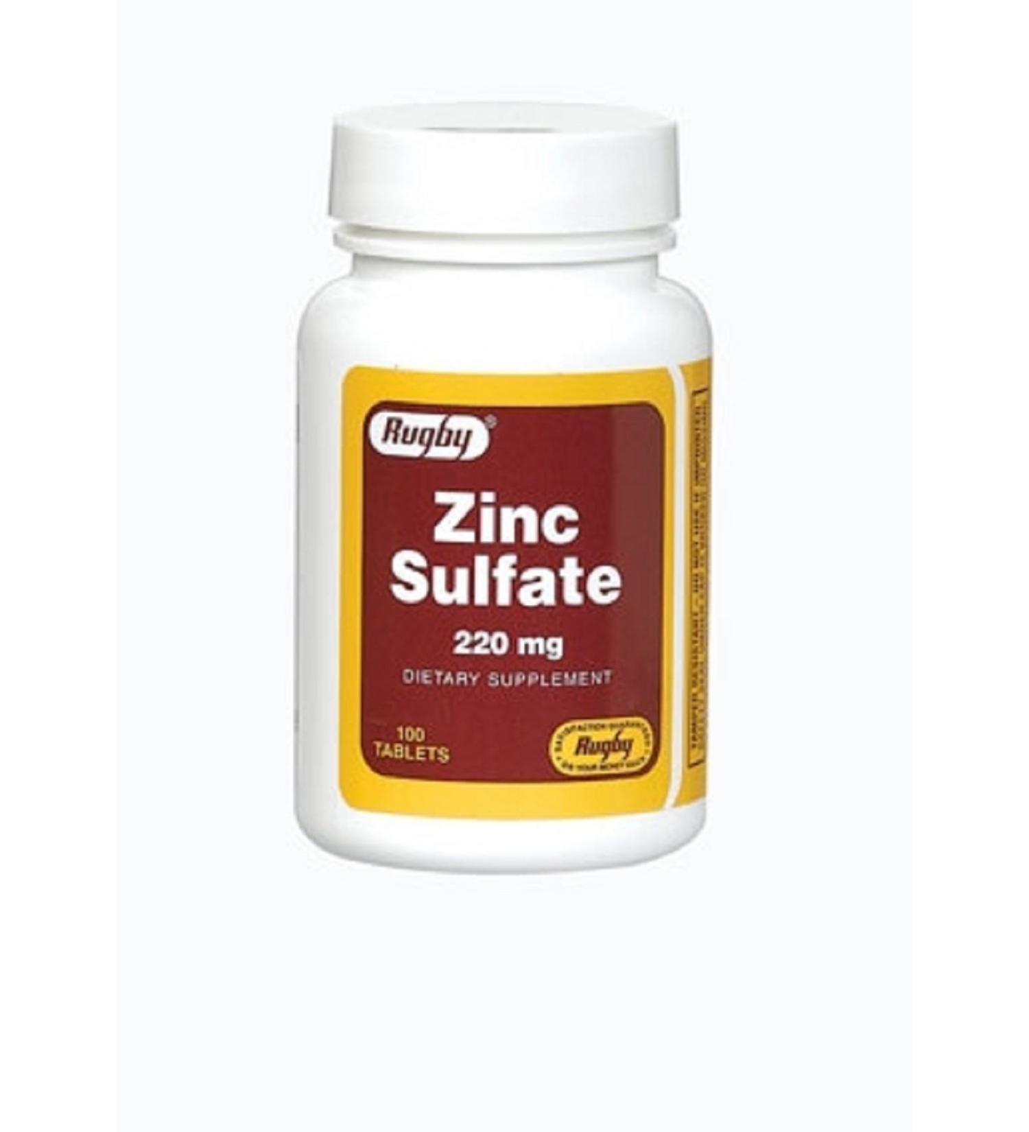 Rugby ZINC Sulfate 220MG TAB ZINC Sulfate (HEPTAHYDRATE)-220 MG White 100 Tablets UPC 005362450012