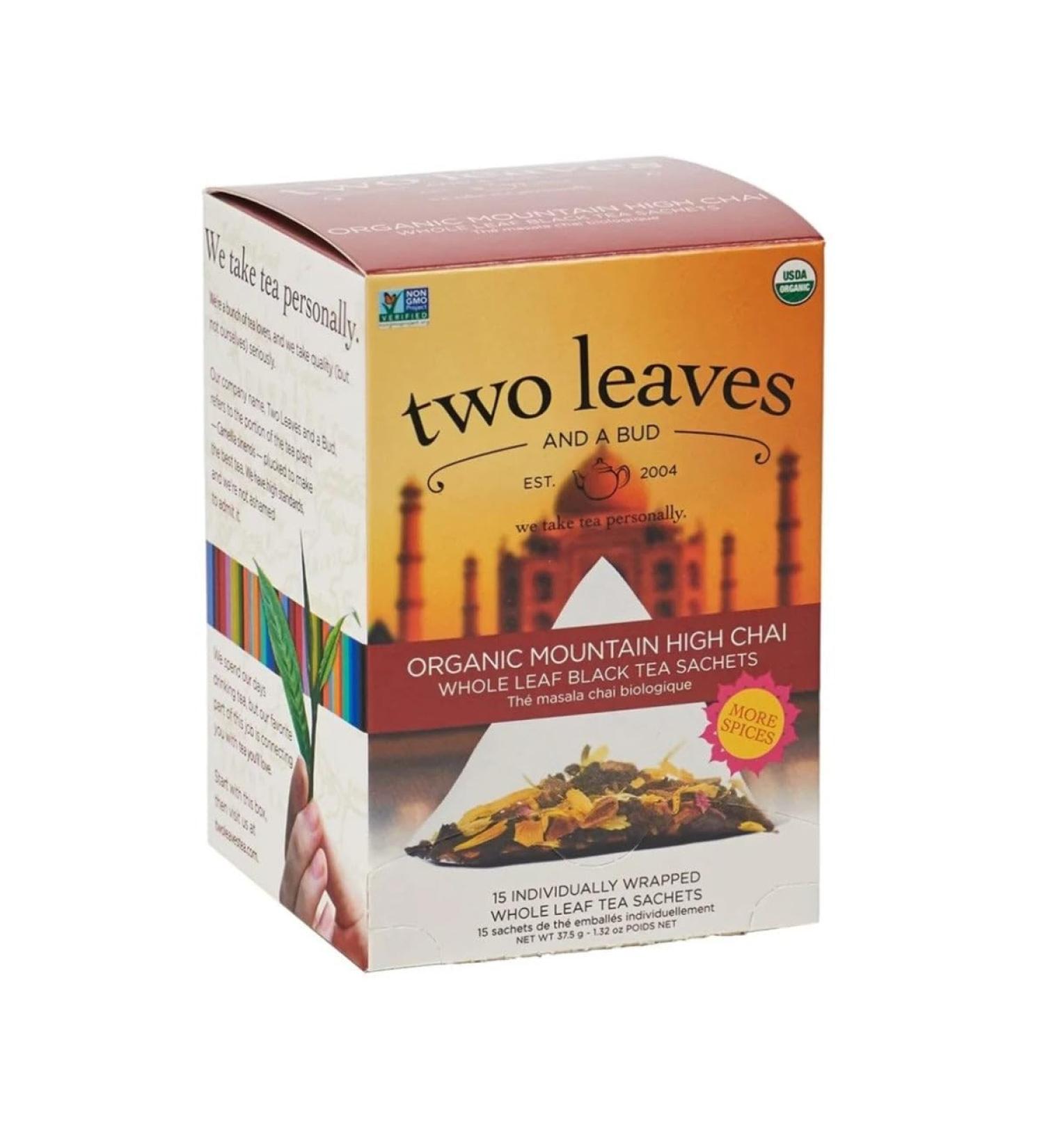 TWO LEAVES Certified Organic High Mountain Chai Tea Bags 100/Pack