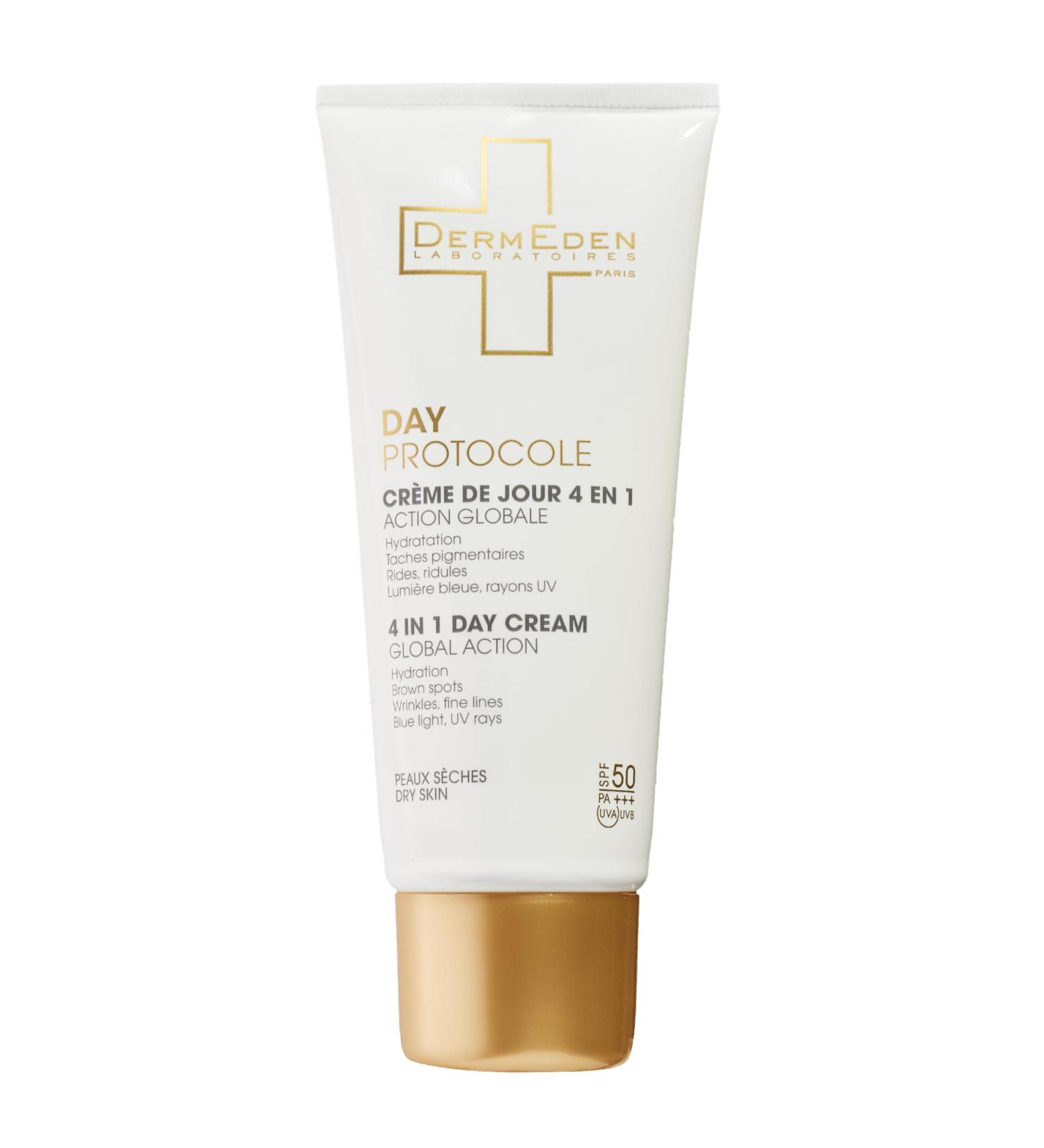 DermEden - Day cream 50 ml for dry skin SPF 50-4 actions in 1 - Complete protection against the harmful effects of light - Anti-dark spot Anti-inflammation and Rehydrating - Made in France - Buy Online on GoSupps.com