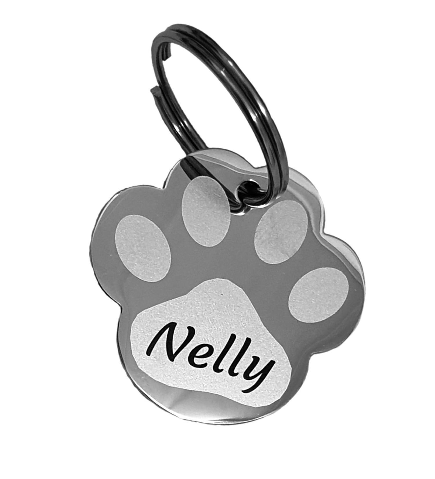 Dog brand made of stainless steel in paw shape with engraving - animal brand dog cat puppy 3 sizes 6 colors (S 25mm x 23mm silver) S 25mm x 23mm silver