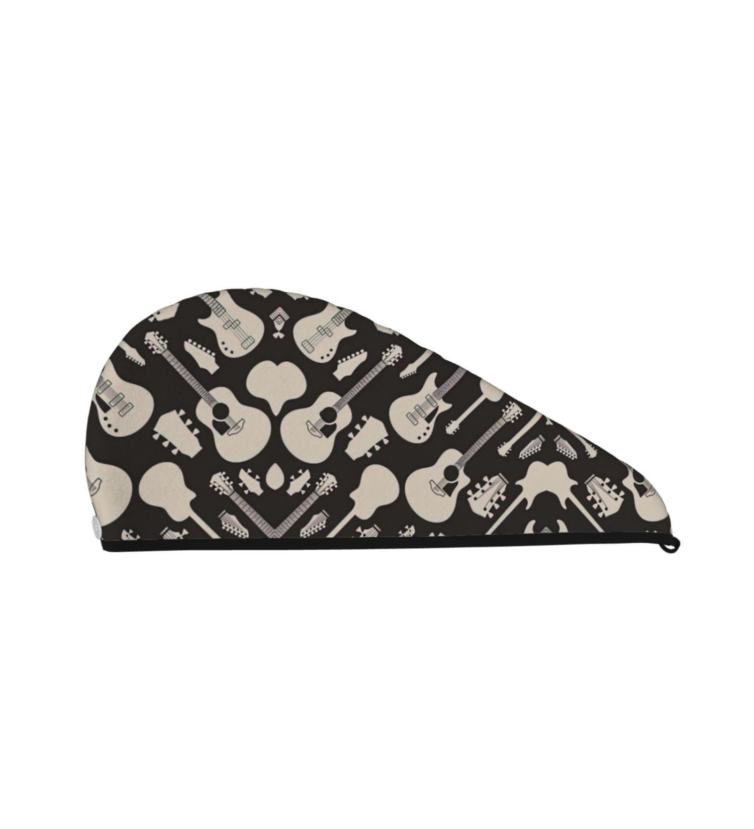 Guitar Pattern Coral Velvet Dry Hair Cap - Unisex Wet Towel Wrap for Bathroom Pool Beach & Home | Perfect Hair Drying Accessory - Buy Online on GoSupps.com