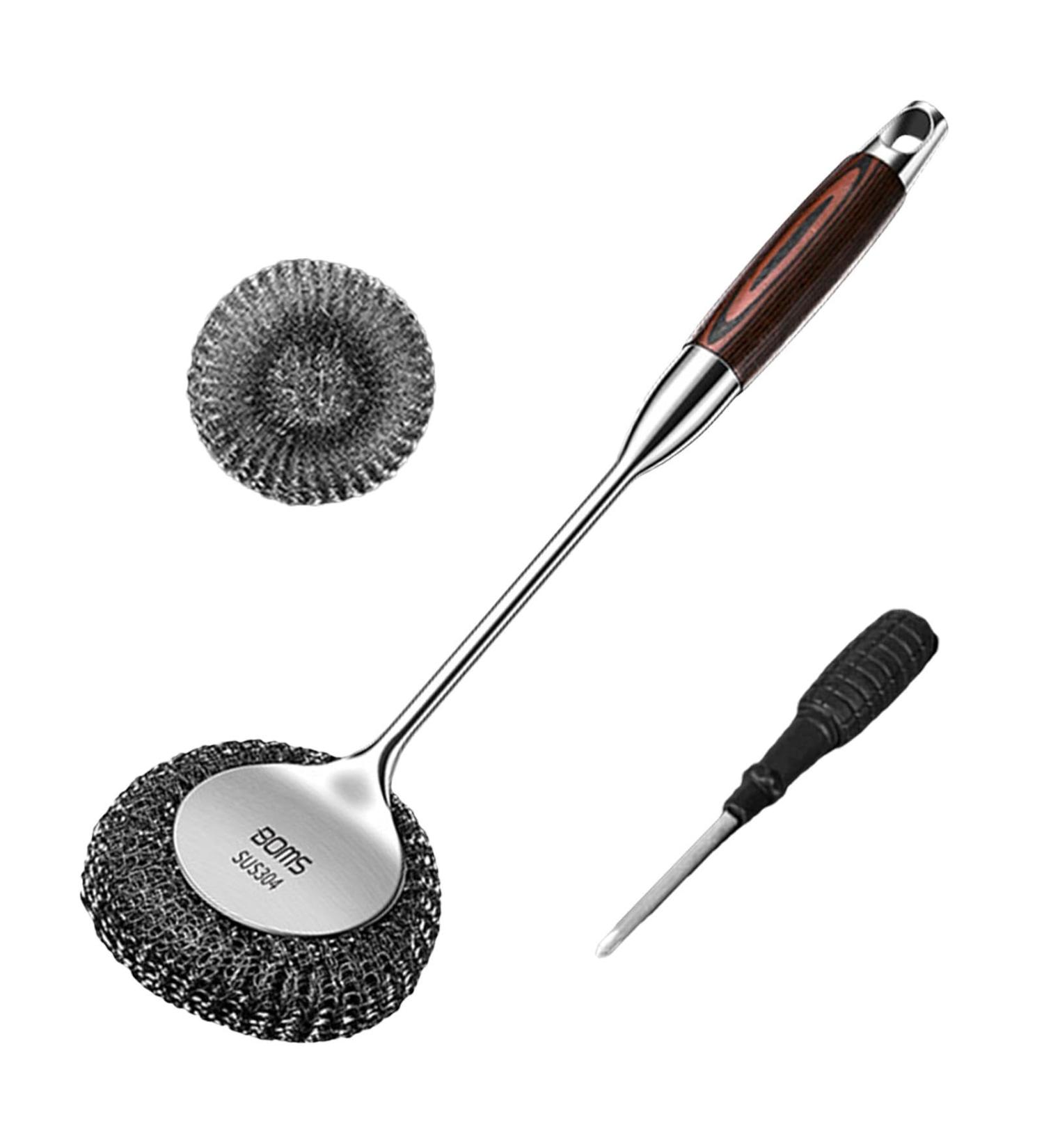 Fovolat Dishwashing Cleaning Brush | with Long-Handle Stainless Steel Scrubbing Brush Kitchen Cleaning Metal Stainless Steel Scrubbing Brush Non Stick Pot Steel Wire Ball - Buy Online on GoSupps.com
