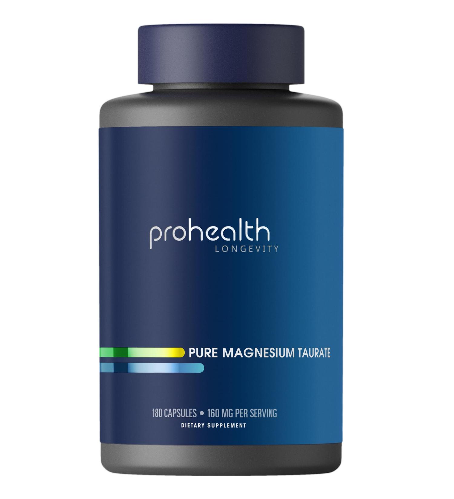 ProHealth Pure Magnesium Taurate, 160mg per Serving | Optimal Bioavailability Supplement for Healthy Aging | Supports Brain, Heart, and Muscle Health | Third-Party Tested for Quality | 180 Capsules 180 Count (Pack of 1)