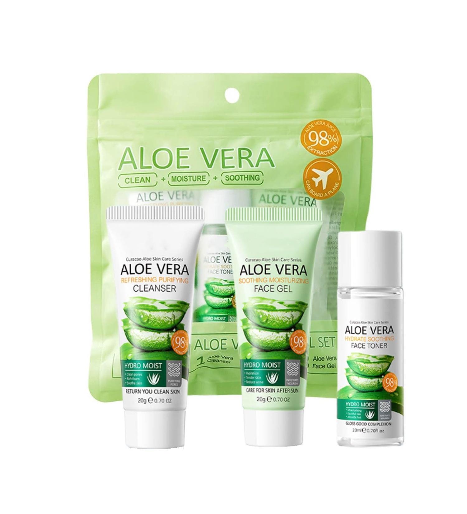 Aloe Vera Travel Skin Care Set Mini Travel Essentials 3 Piece Face Routine Set For Women Travel Size Skincare Kit With Aloe Vera Cleanser Face Gel Toner | Travel Essentials Gift Set - Buy Online on GoSupps.com
