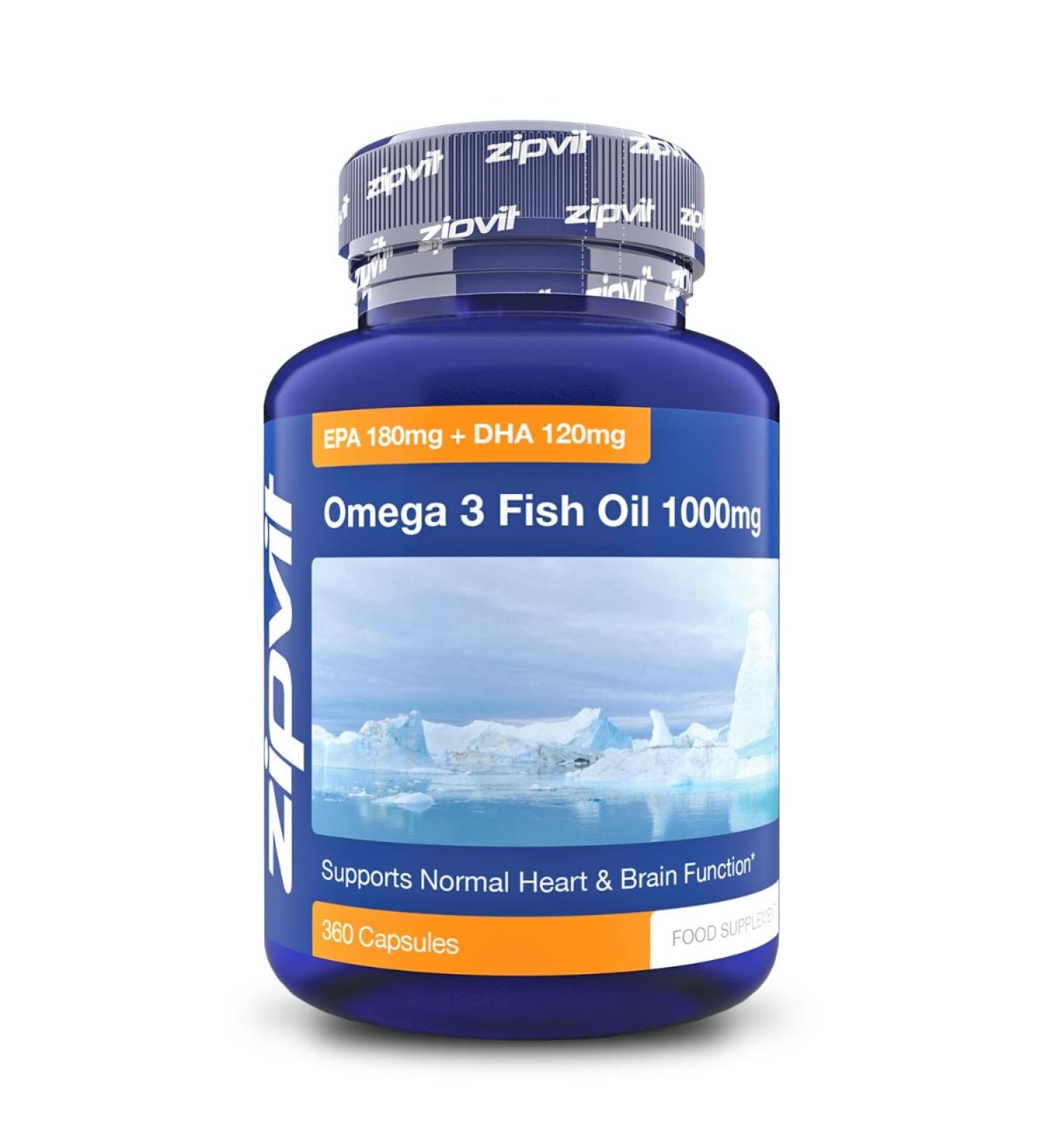 Omega 3 Fish Oil 1000mg Softgel Capsules - 360 Count | EPA 180mg, DHA 120mg | Heart, Brain, and Eye Health Support | 1-Year Supply - Buy Online on GoSupps.com