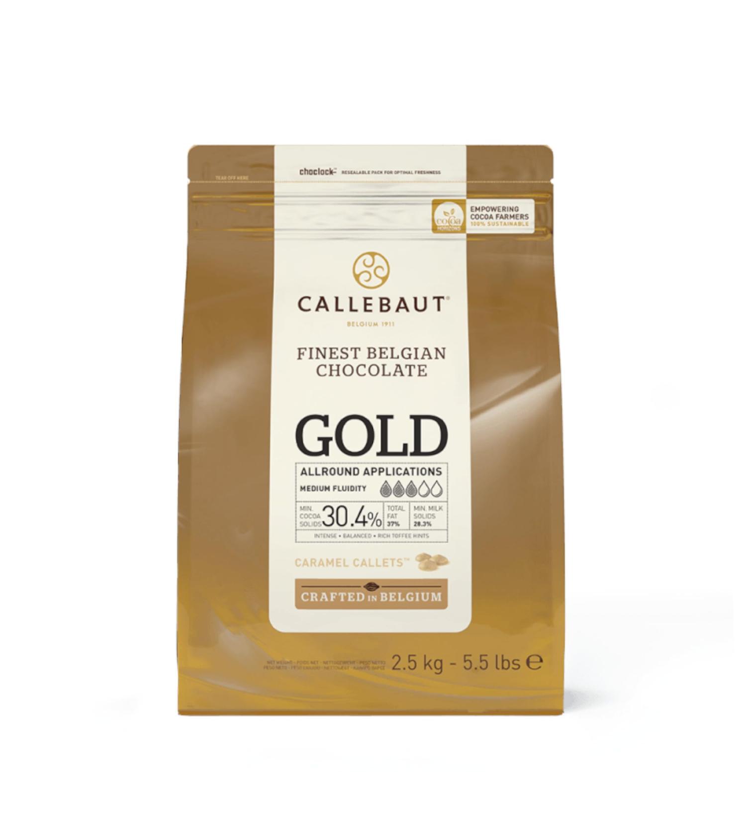 Callebaut | Gold 30.4% Finest Belgian Caramel Chocolate Couverture Callets | 1x2.5kg - Buy Online on GoSupps.com