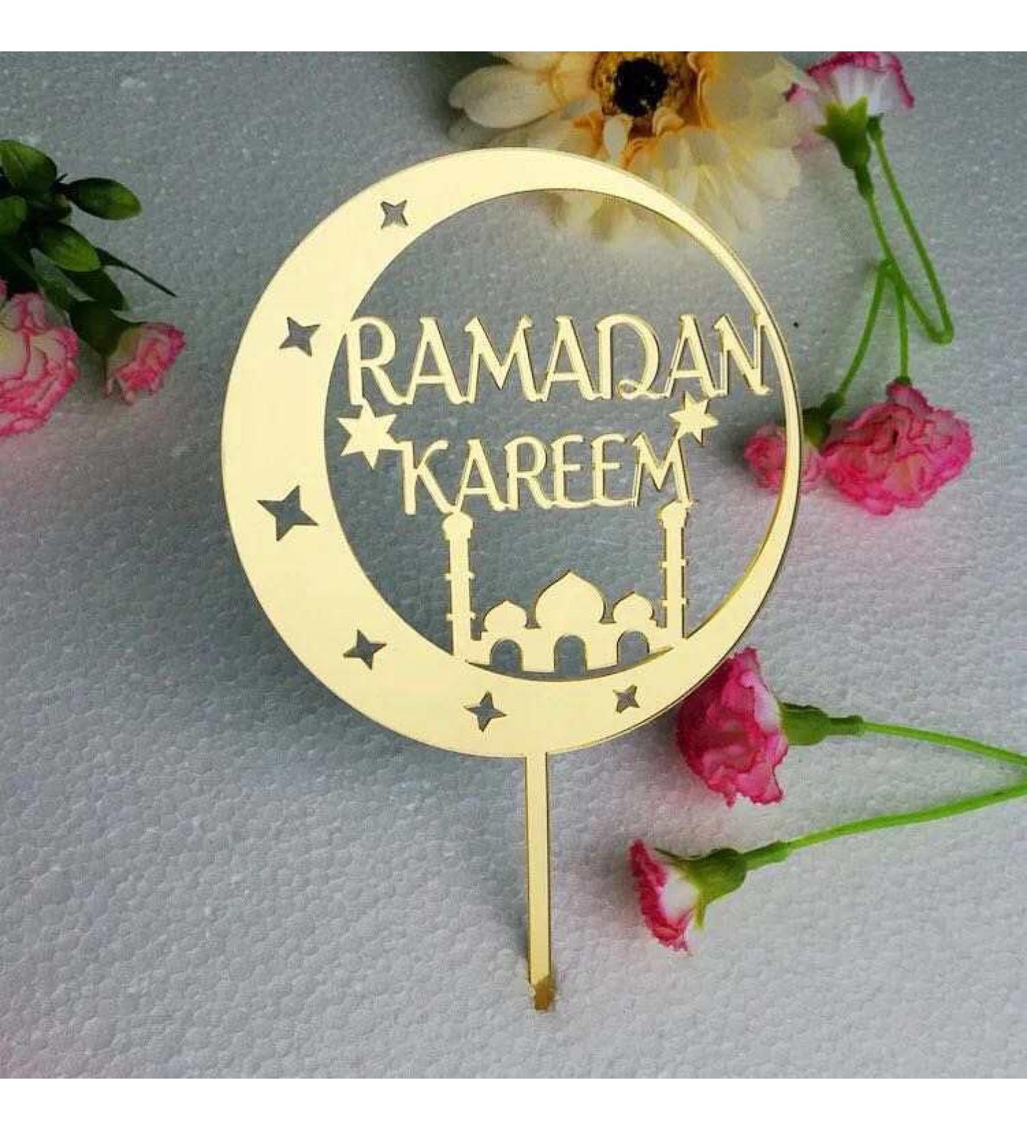 Ramadan Kareem Cake Topper Gold Acrylic Ramadan Kareem Toppers Ramadan Mubarak Cake Topper Ramadan Cake Decorations UK. (Design 1)