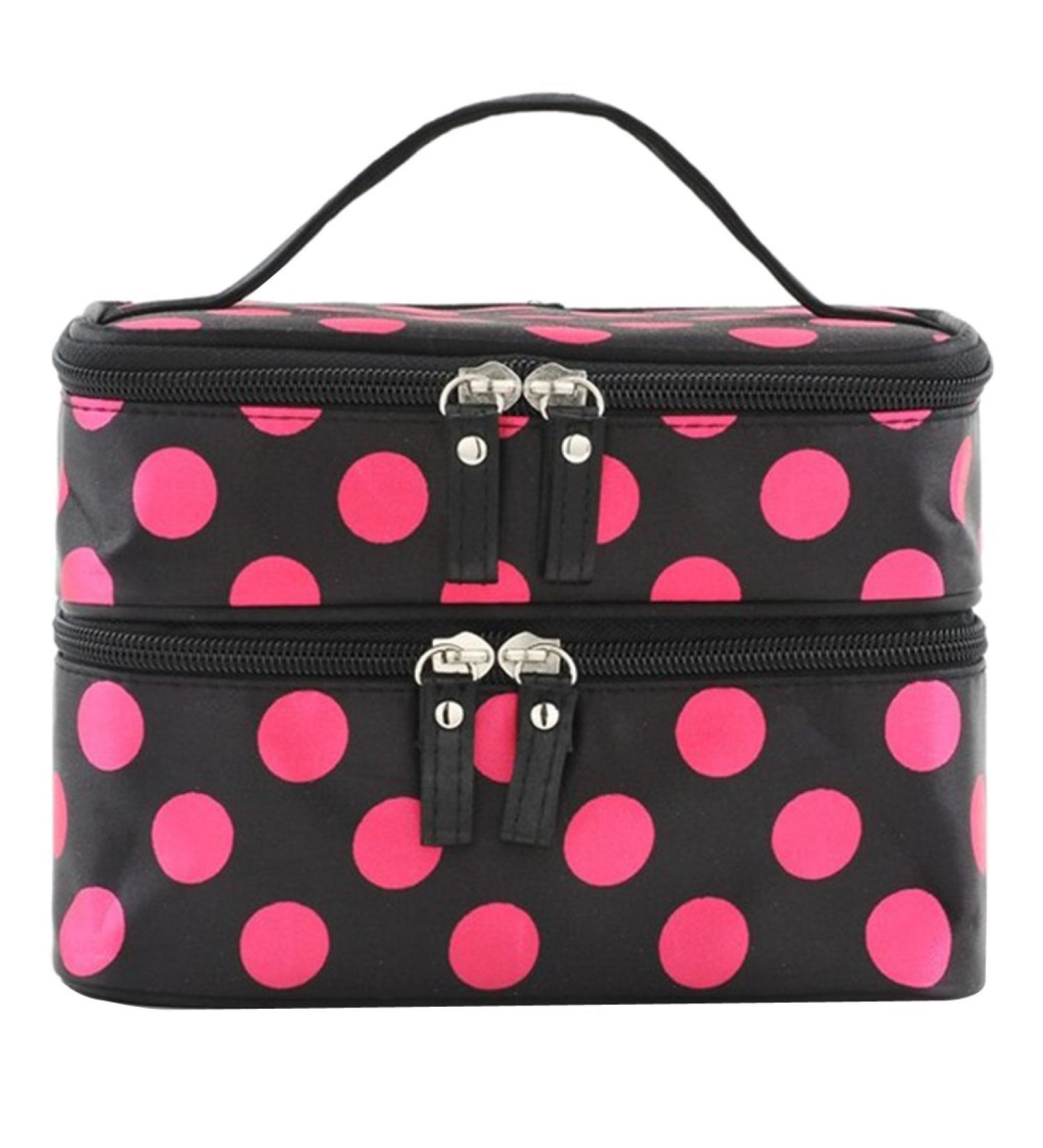 Buy fitTek Cosmetic Bag - Travel Make-Up & Toiletry Bag Two-Layer Polka Dots | International Shipping Available - Buy Online on GoSupps.com