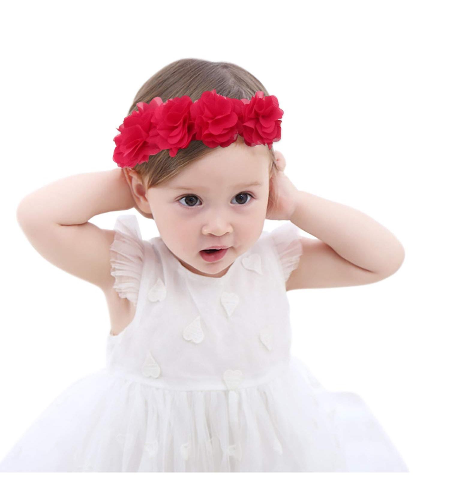 Fmeida Baby Girls Flower Headband | Stretchy Infant Hair Accessory for 4-24 Months | Soft Floral Birthday Headband in Red - Buy Online on GoSupps.com