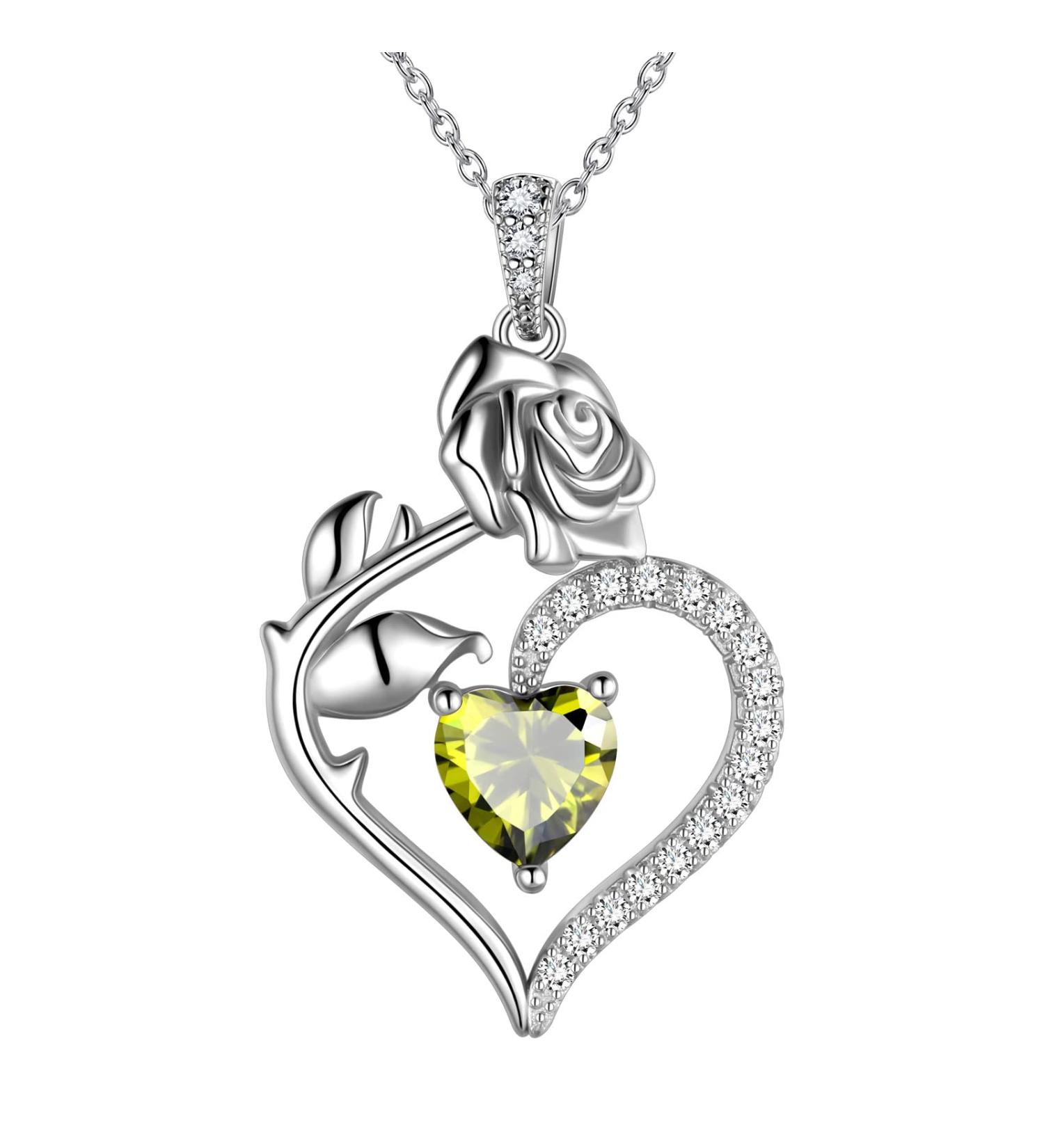 Cute Cat Necklace with Sparkling Zirconia Crystal Birthstone Pendant Necklace for Girls Womens White Gold Over 925 Sterling Silver Animal Necklace Birthstone Jewelry Sweet Present Girlfriend Sisters H August-Peridot - Buy Online on GoSupps.com
