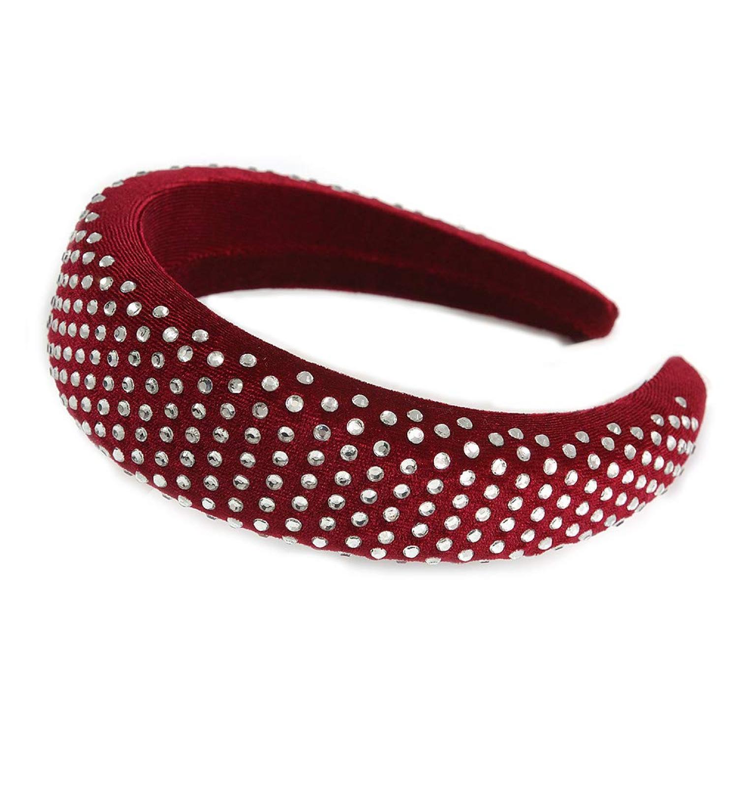 Retro Thicken Padded Velvet Diamante Wide Chunky Hair Band/Headband/Alice Band in Burgundy - Buy Online on GoSupps.com