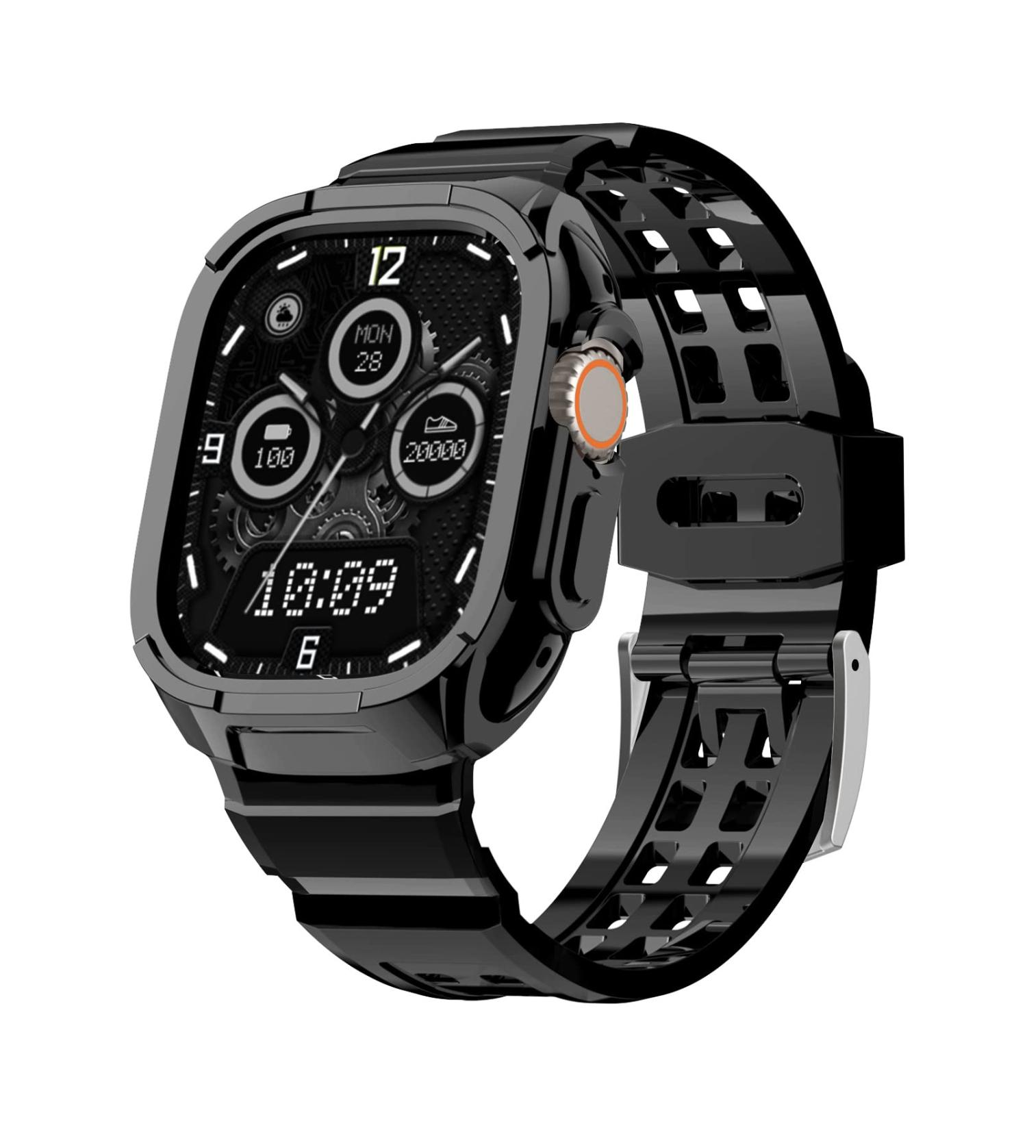 Ultra Band 49mm with Bumper Case for Apple Watch | Shockproof Sports Band with Protective Cover for Men & Women - Glossy Black - Buy Online on GoSupps.com