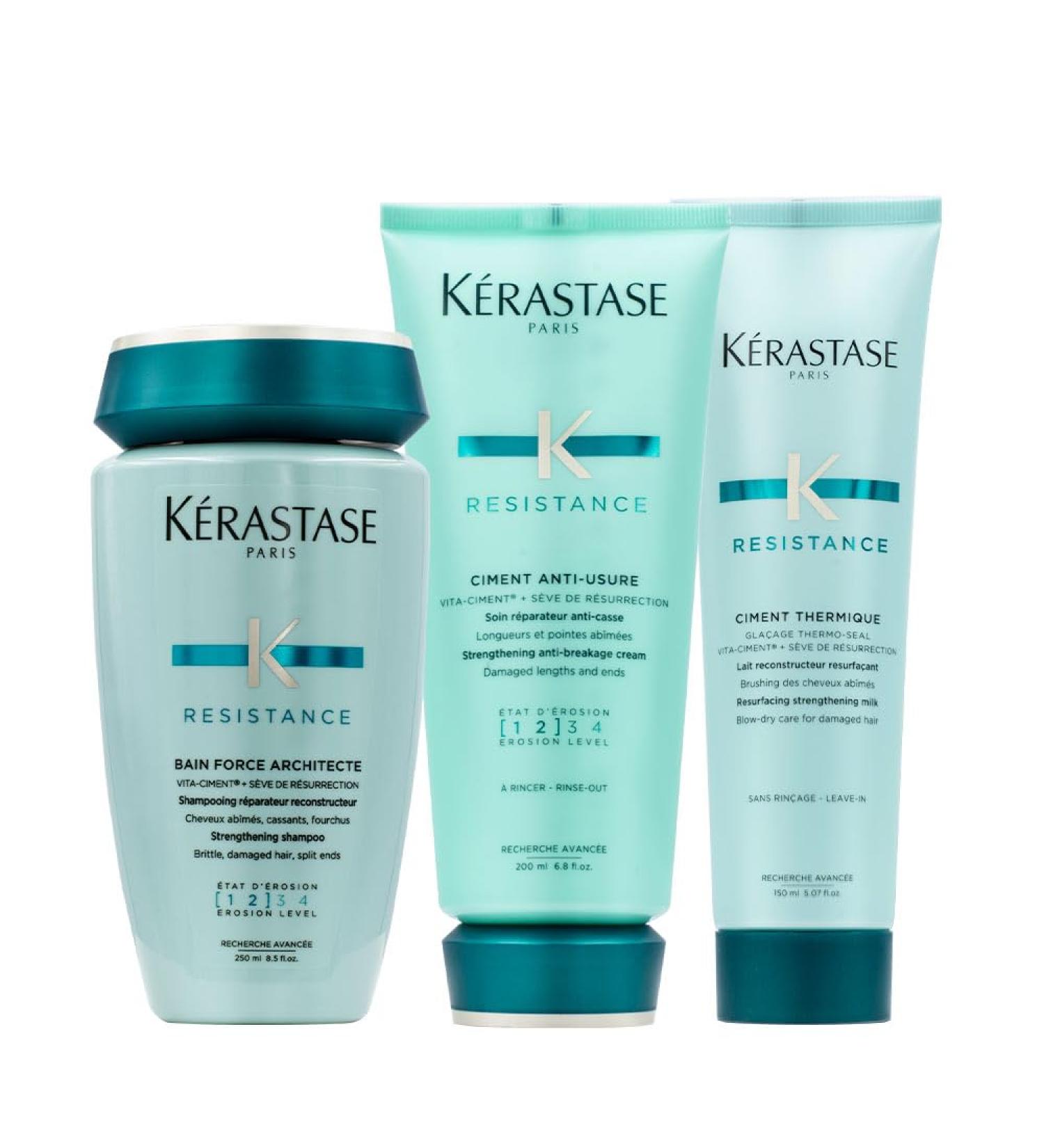 K RASTASE Kerastase R sistance Shampoo kit 250ml Thermal Cement 150ml AntiWear Cement 200ml