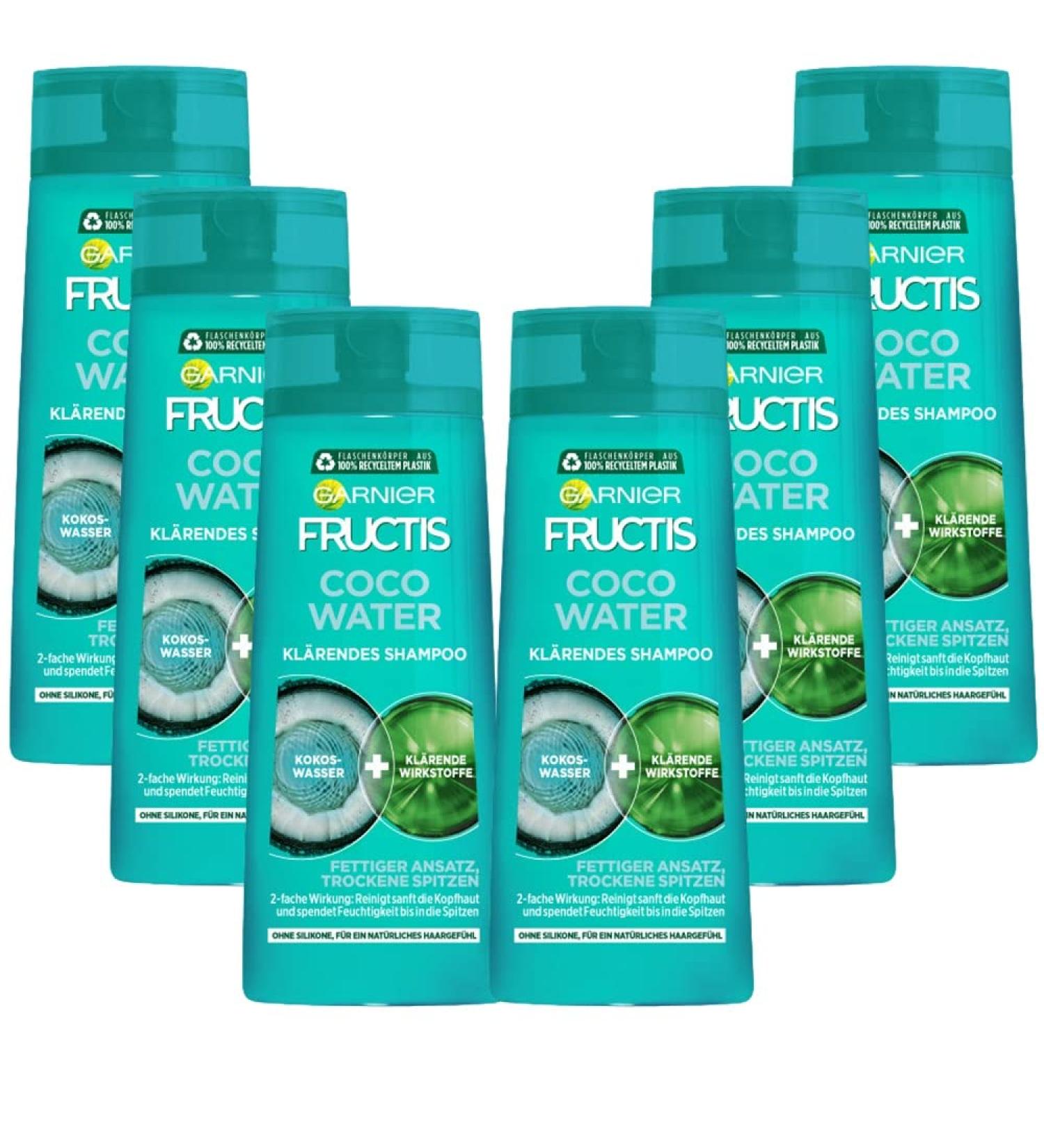 Garnier Garnier Clarifying Shampoo for Oily Roots and Dry Ends with Coconut Water for Strong Hair Fructis Coconut Water 6 x 250 ml