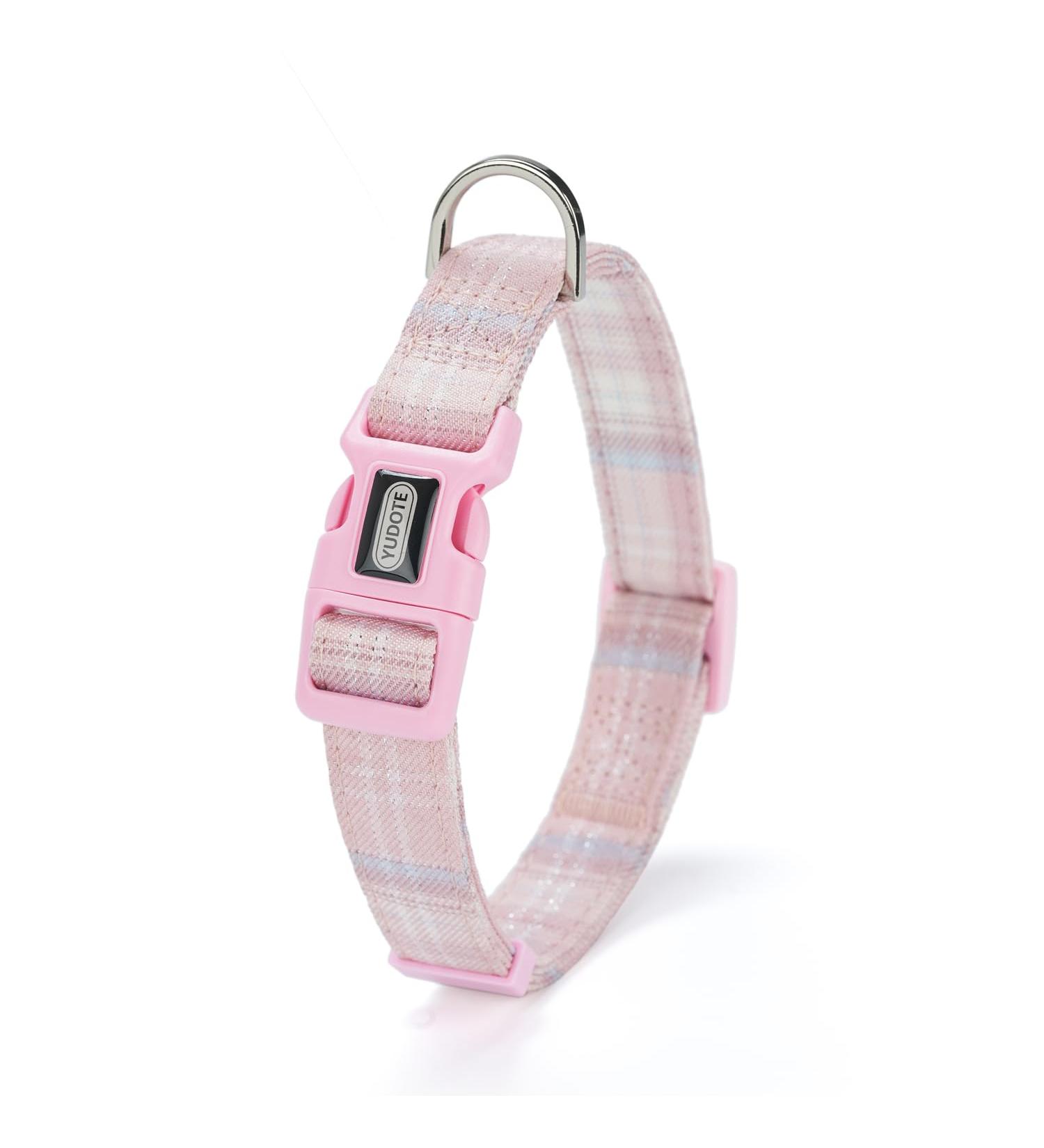 Yudote Soft Dog Collar for Small Dogs | Checkered Fabric Sensitive Skin | Light Pink (1-Pack) - Buy Online on GoSupps.com
