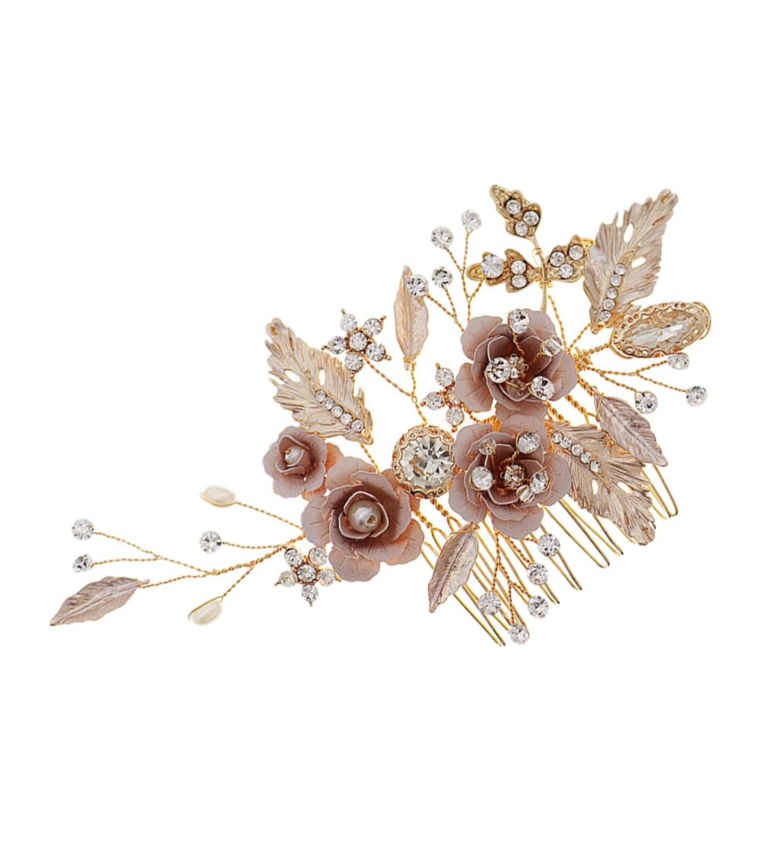 IWOWHERO Flower Leaf Comb Crystal Bridal Hair Comb Flower Bridal Hair Comb Wedding Hair Comb Wedding Hair Accessories Bridal Hair Accessories The Flowers Bride Headgear Alloy Rhinestone - Buy Online on GoSupps.com