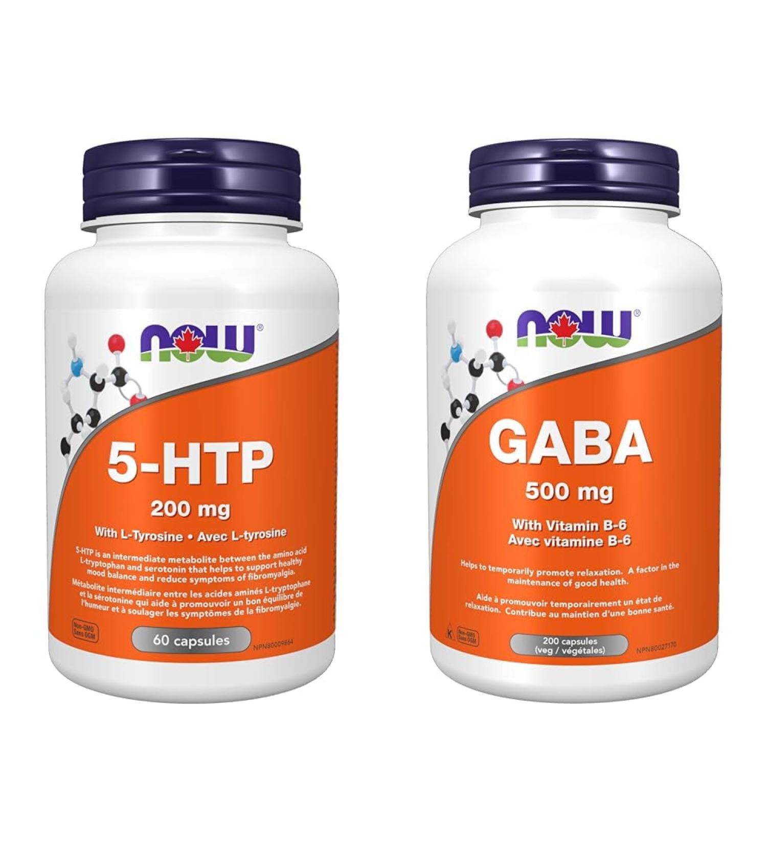 NOW Supplements 5-HTP (5-Hydroxytryptophan) 200mg Plus Tyrosine | GABA (Gamma-Aminobutyric Acid) 500mg Bundle 5-HTP + GABA 500mg Plus Vitamin B6 - Buy Online on GoSupps.com