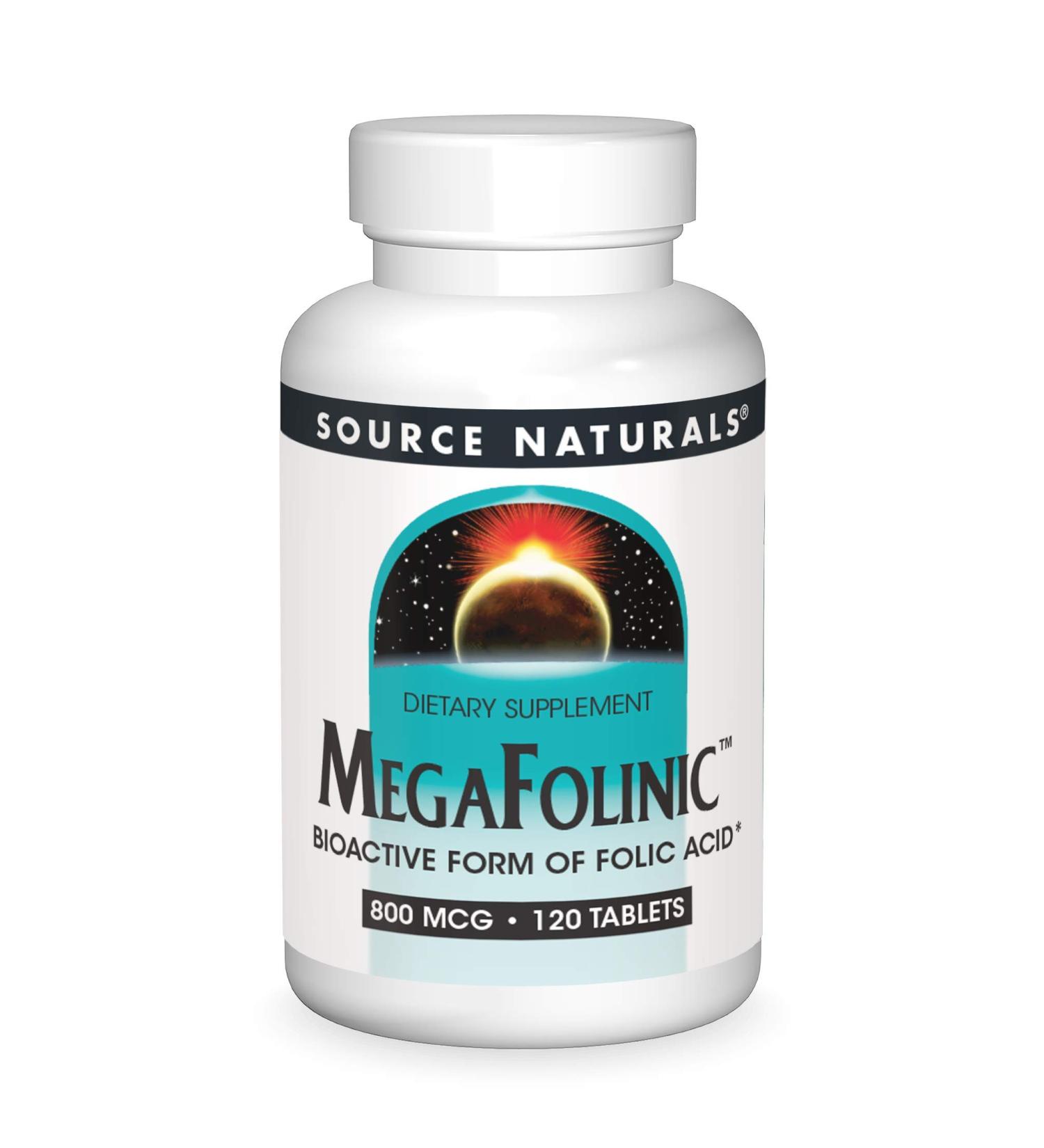 Source Naturals MegaFolinic 800 mcg - 120 Tablets | Premium Folic Acid Supplement - Buy Online on GoSupps.com