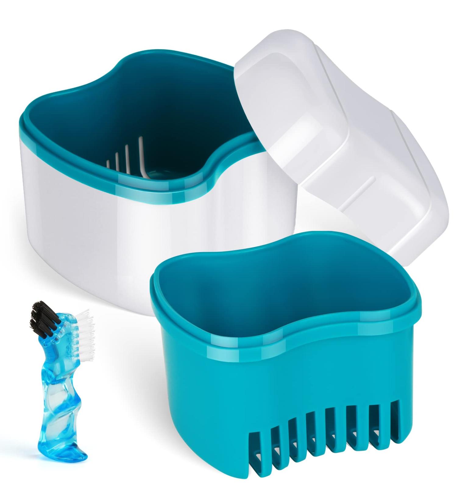 Scotte Denture Case with Brush and Basket - Retainer & Denture Container for Travel - Green - Buy Online on GoSupps.com