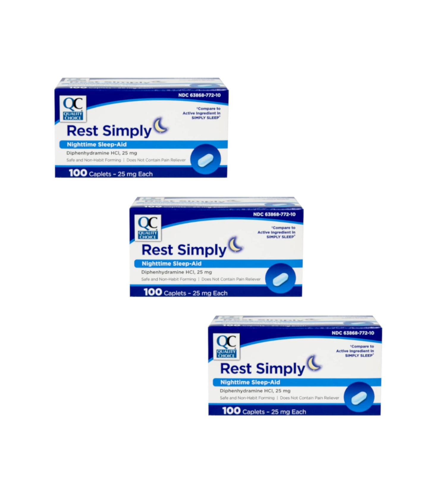 Quality Choice Rest Simply Nighttime Sleep Aid Caplets 100 Ct - Pack of 3