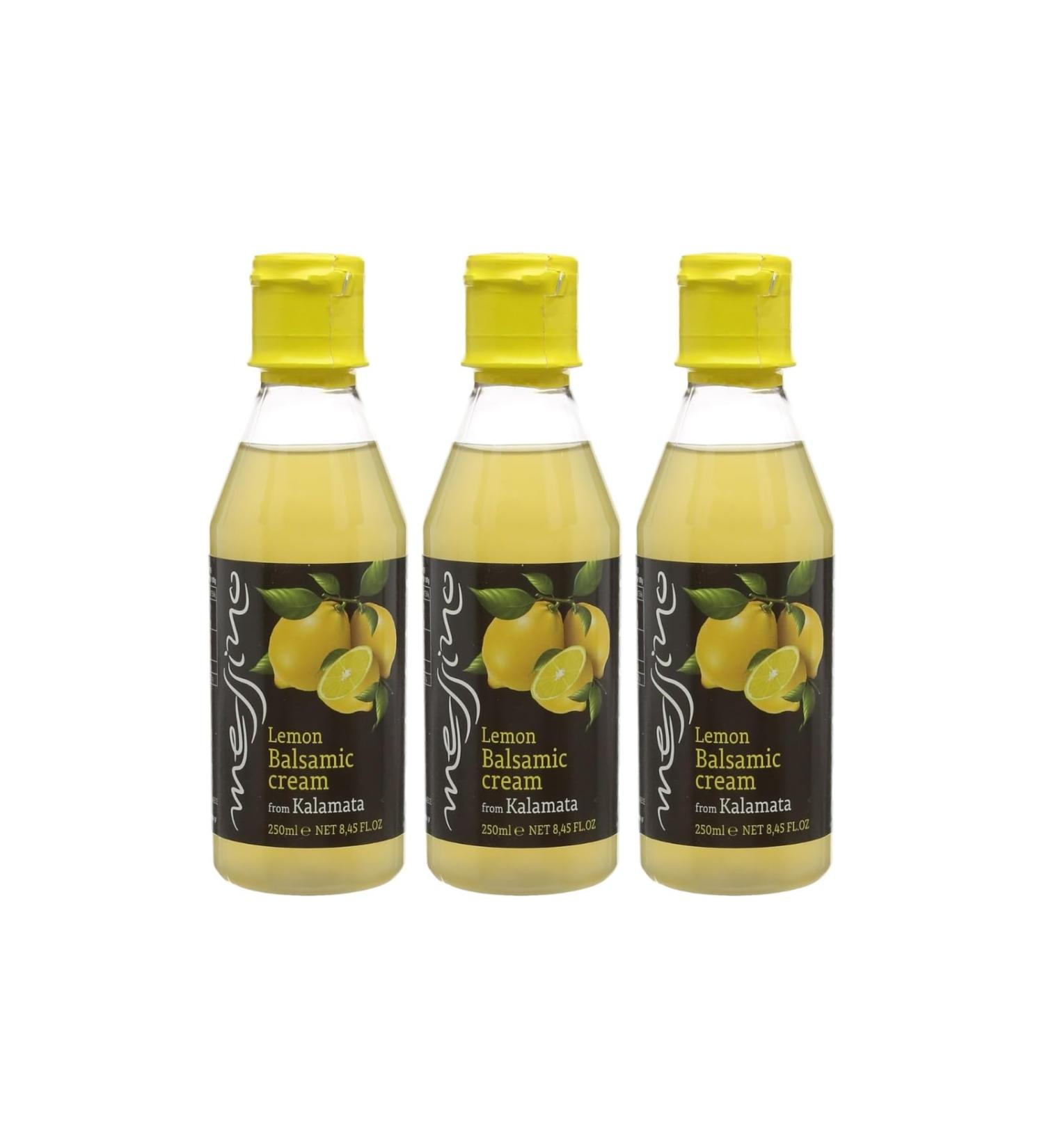 Messino Cr me Balsamique Blanche Grecque au Citron 3 x 250 ml (750 ml) | Glace Gourmet M diterran enne Base de Mo t de Raisin & Citrons Grecs | Naturelle Aigre-Douce & Vegan Blanc au Citron