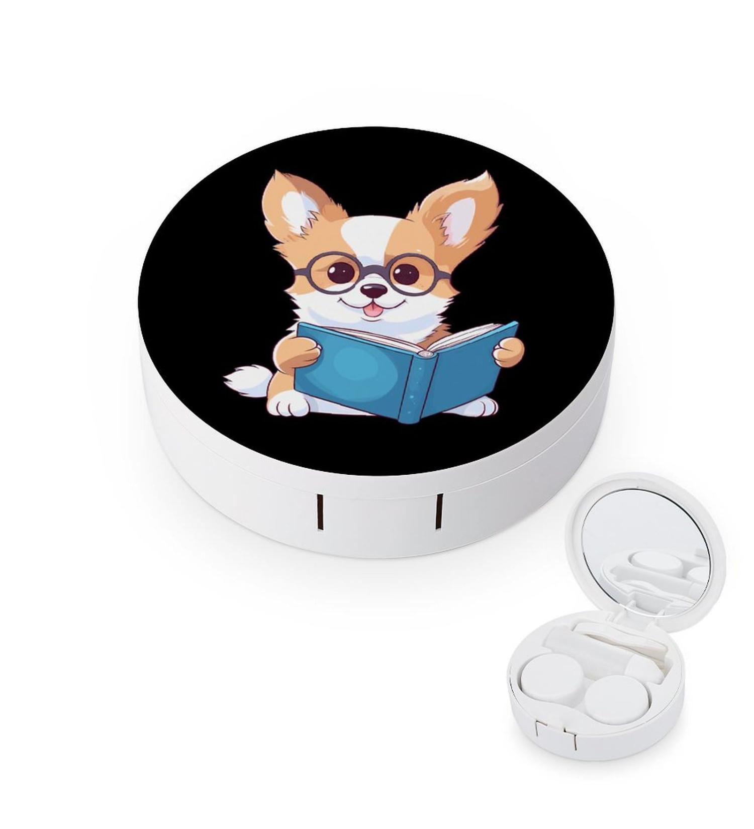 Corgi Reading Book Contact Lens Travel Kit | Portable Cute Contact Box with Mirror for Daily Use | International Shipping - Buy Online on GoSupps.com