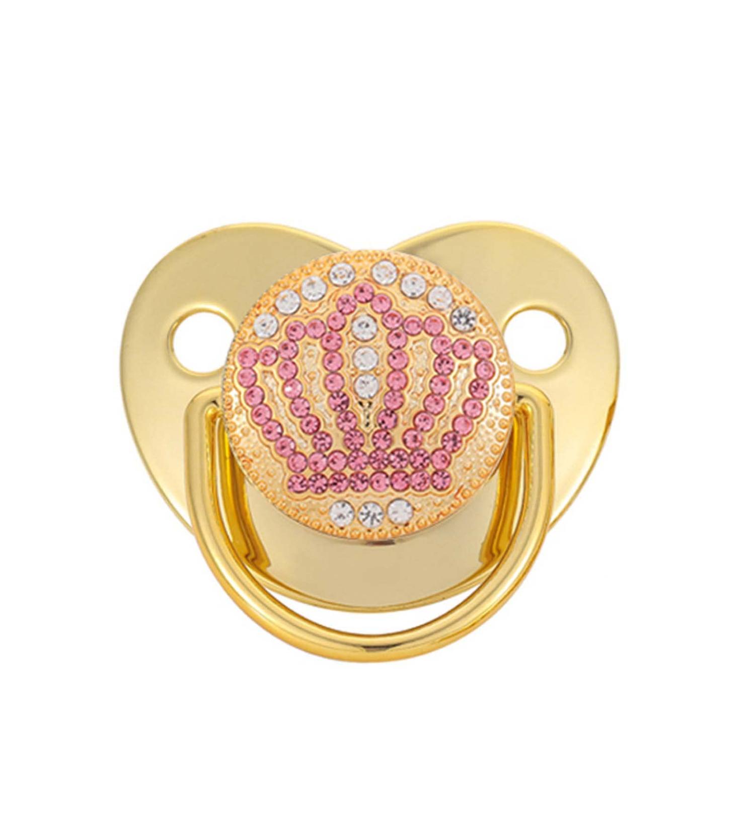 Rose Gold Bling Baby Pacifier & Clip | Rhinestone Newborn Initial Dummy - International Shipping - Buy Online on GoSupps.com