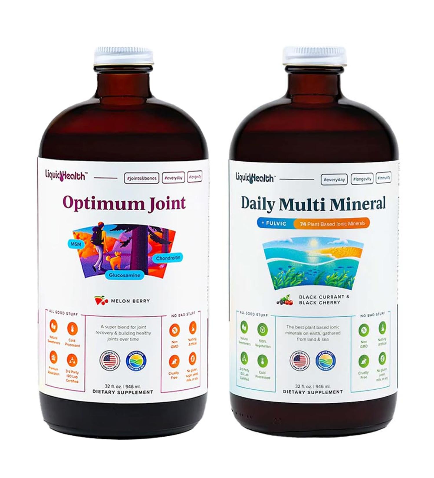 LIQUIDHEALTH Optimum Joint Glucosamine Chondroitin Supplement & Daily Multi Mineral Multivitamin Bundle for Men & Women - Sea Trace Minerals Bone & Joint Health Immune Support - Made in USA Non-GMO - Buy Online on GoSupps.com