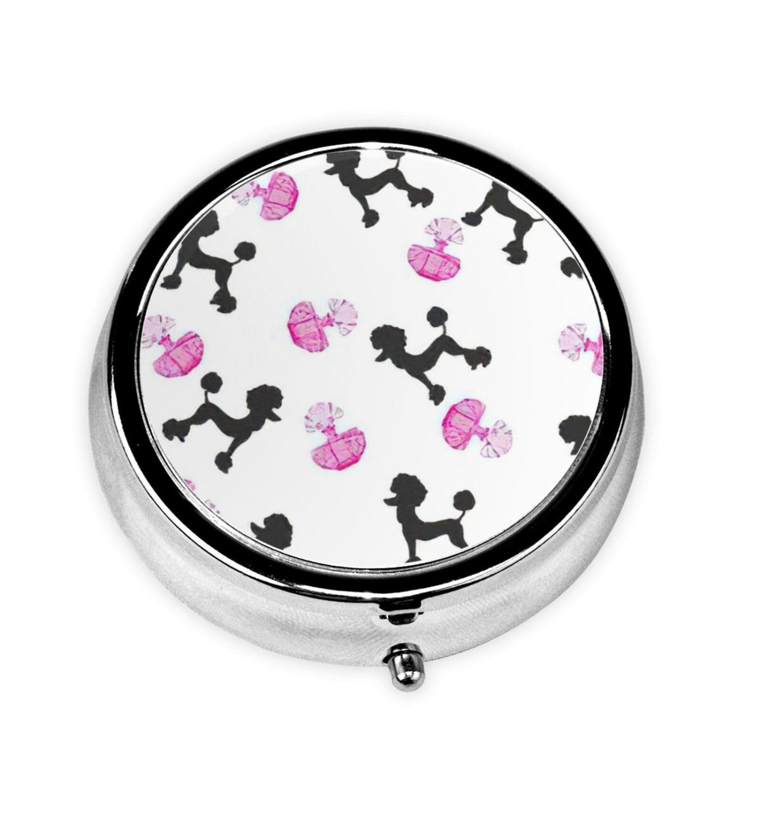FoRes Girly Red Perfume Bottle & Poodle Print Pill Box - Travel Mini Medicine Storage 3 Compartments Iron Plated Black - Buy Online on GoSupps.com