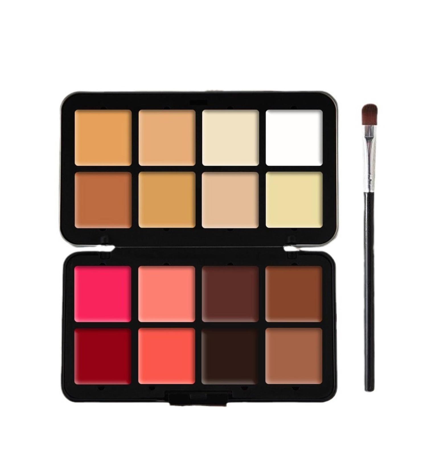 16 Colors Blush Palette Color Concealer Color Corrector Cream Matte Finish Long Lasting Face Contour Illuminator with Brush - Buy Online on GoSupps.com