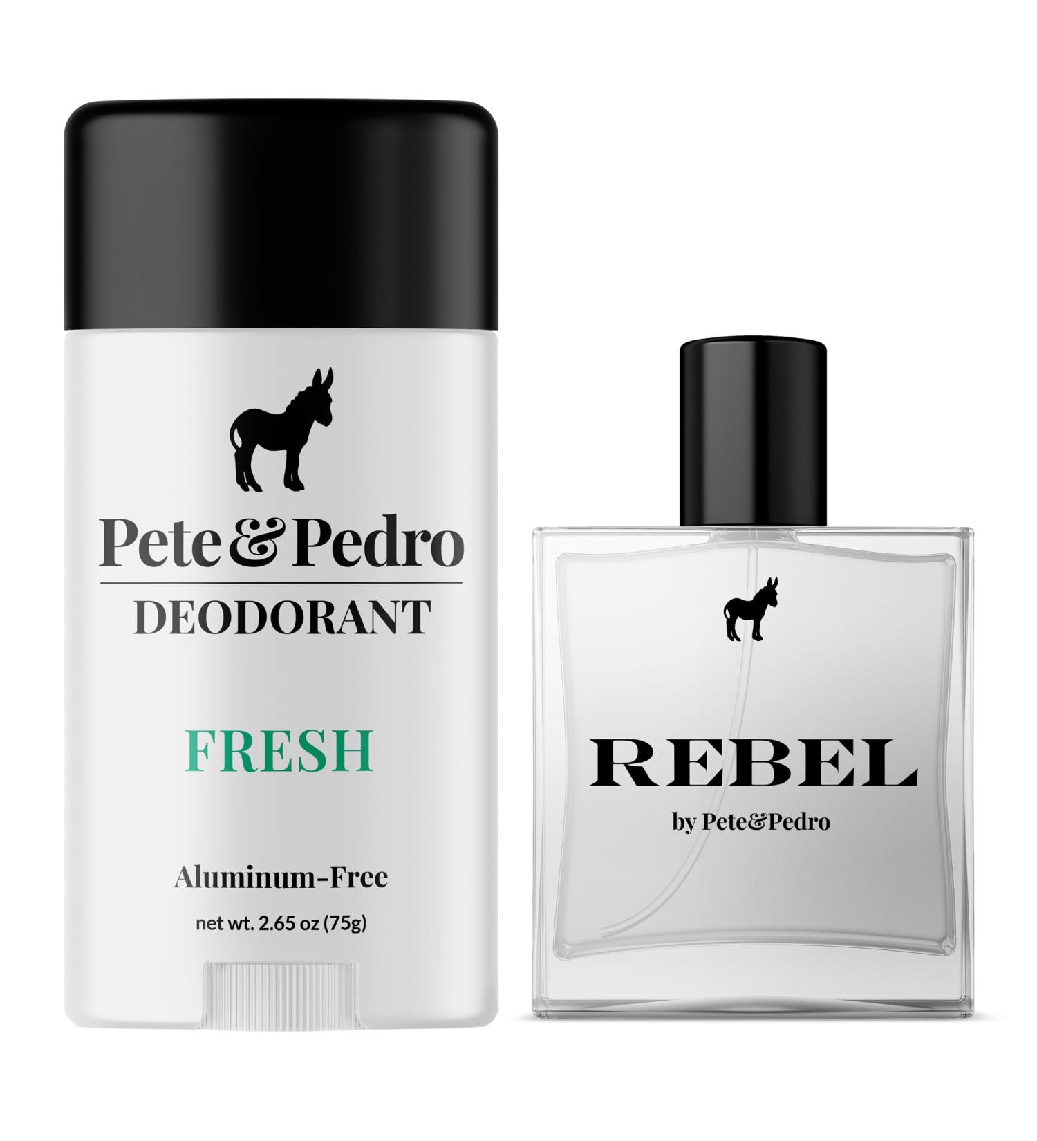 Pete & Pedro FRESH Deodorant 2.65 oz & REBEL Eau de Parfum 3.4 oz Combo - Natural Aluminum-Free Deodorant for Long-Lasting Freshness | Bold Citrus & Woody Fragrance for a Lasting Impression - Buy Online on GoSupps.com