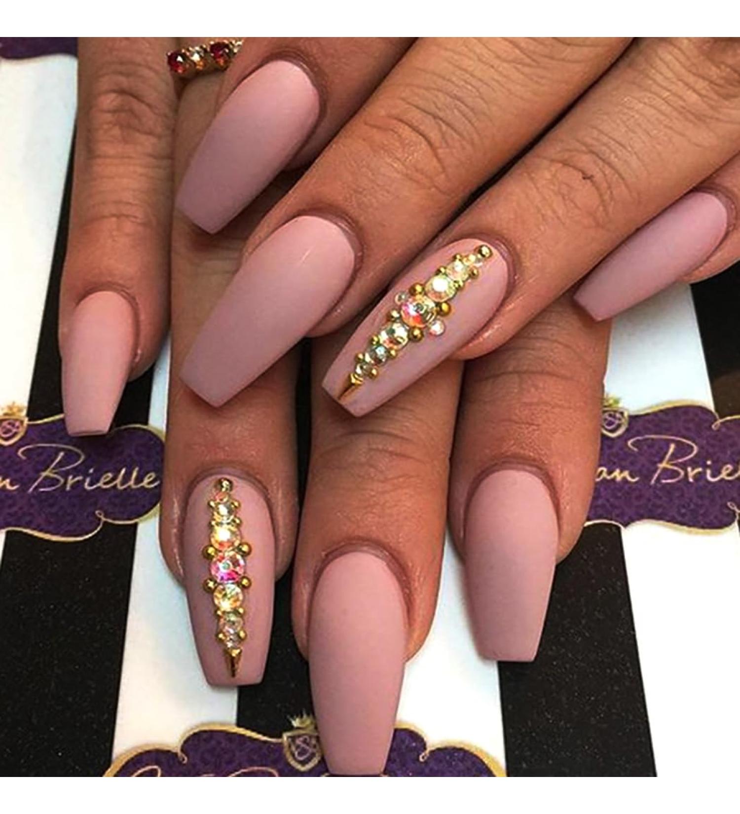 Brishow Long Pink Artificial Nails - 24pcs Press-On Nails with Rhinestones for Women & Girls Shop Now! - Buy Online on GoSupps.com