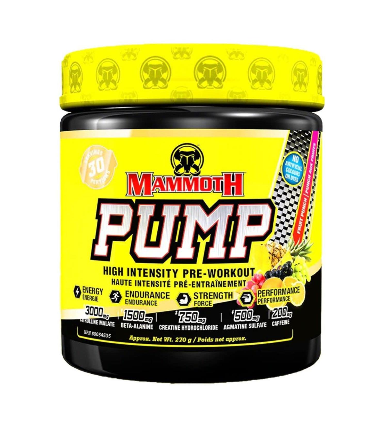 MAMMOTH PUMP Pre Workout Powder Superior Muscle Pumps Increase Strength & Endurance Explosive Power & Energy Supplement Heightened Focus Quick Recovery Reduced Soreness (30 Serves Fruit Punch) Fruit Punch 270 gram - Buy Online on GoSupps.com
