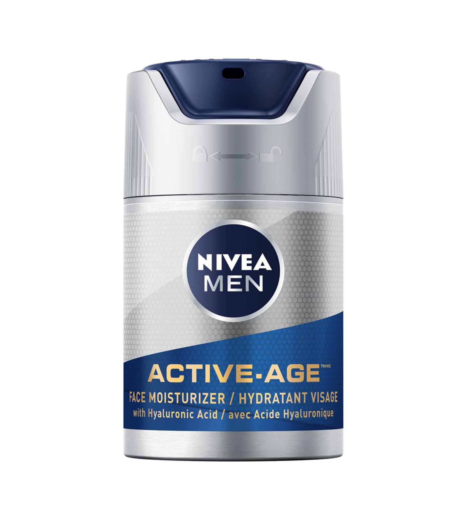 NIVEA MEN Active-Age Face Moisturizer Men's Face Cream with Hyaluronic Acid Anti Wrinkle Cream for Men Skin Firming Cream Provides 24H Hydration Dermatologically-Tested Skin Care 50mL - Buy Online on GoSupps.com