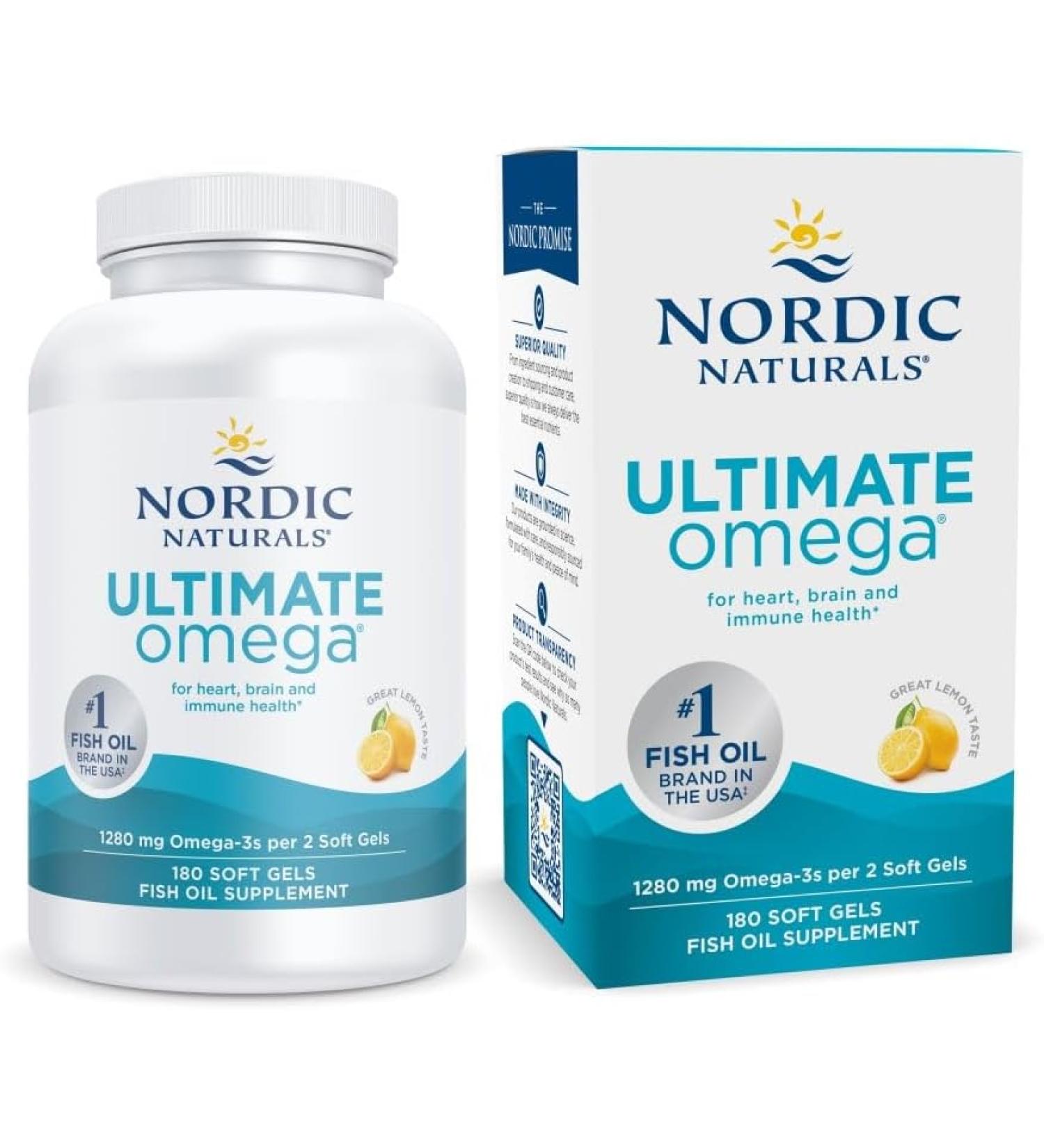 Nordic Naturals Ultimate Omega 1280 mg - 180 Lemon Soft Gels | Omega-3 Fish Oil Supplement - Buy Online on GoSupps.com