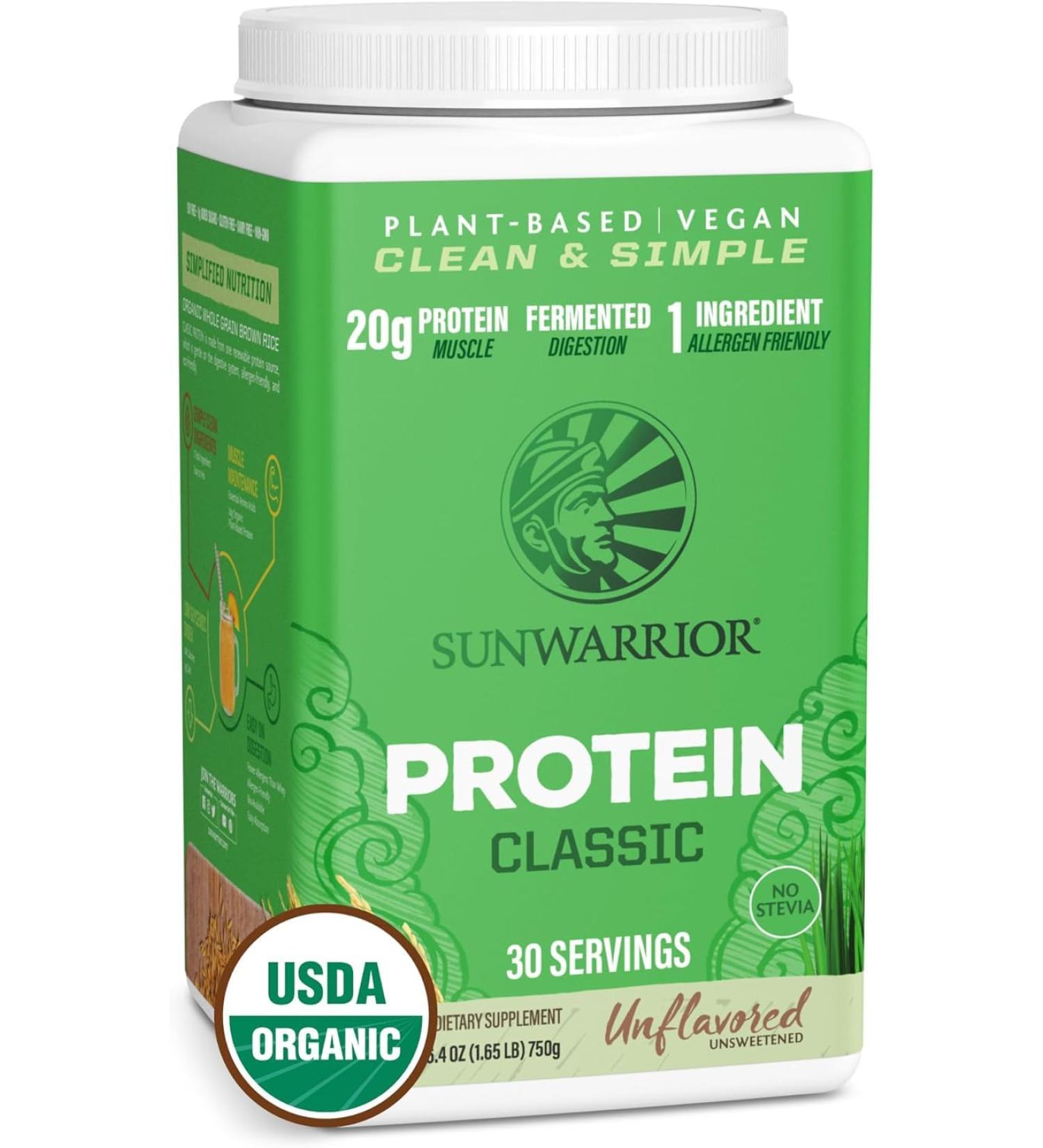 Sunwarrior Foods Sunwarriorr Brown rice protein powder with bcaa and amino acids raw rice protein shake gluten free low carb dairy free Vegetable classic sprouted brown rice protein powder natural 750 g - Buy Online on GoSupps.com