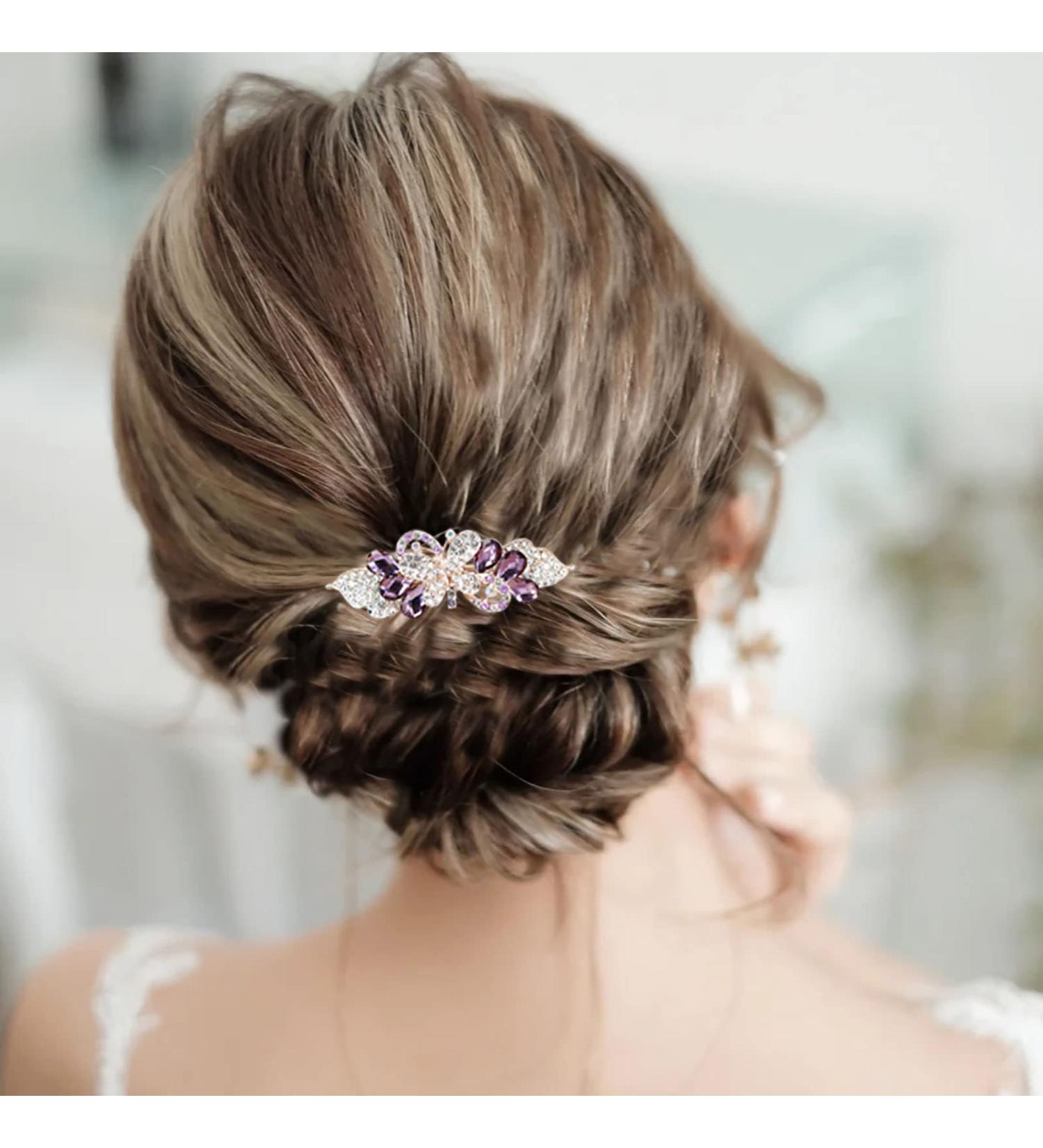 TseenYi Crystal Farfalla Hair Clip Rhinestone Wedding Hair Clip Shiny Bridal Crystal Decorative Hair Clip Gold Bow Crystal Hairpin Wedding Women and Girls (Purple Crystal) - Buy Online on GoSupps.com