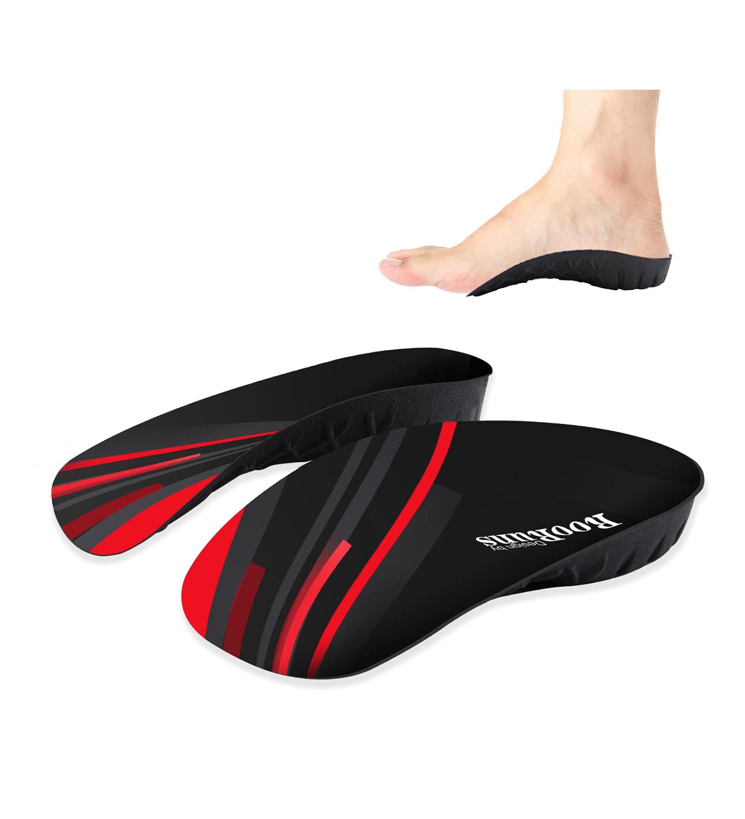 330+ lbs Plantar Fasciitis Insoles - High Arch Support Orthotic Inserts for Men & Women - Heel Pain Relief - Heavy Duty Support for Walking & Running - Black/Red - Size L (Men's 9-11, Women's 10-12) - Buy Online on GoSupps.com