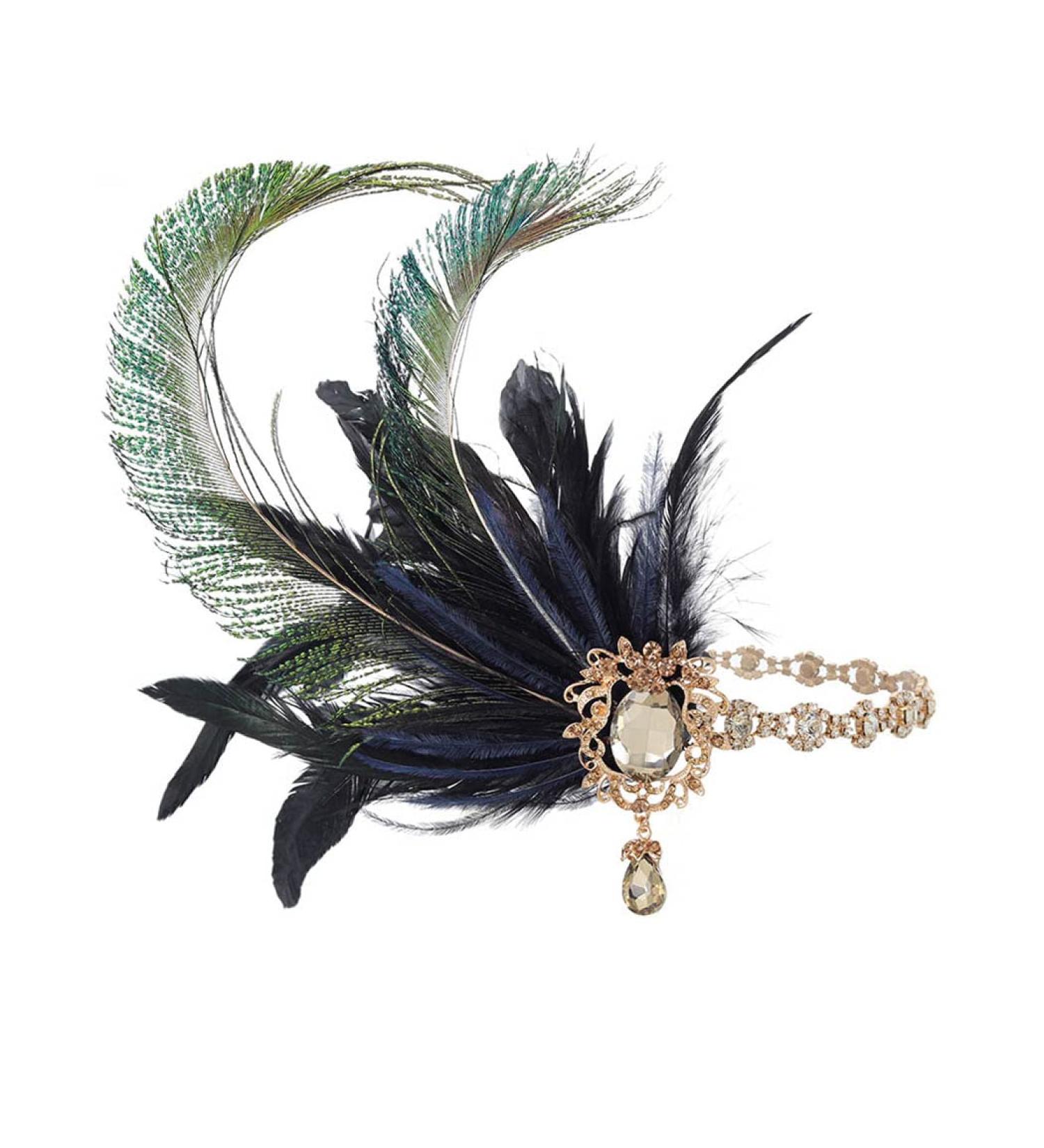IYOU Crystal Feather Flapper Headpiece Black Rhinestone Headband 1920s Gatsby Hair Accessories for Women Vintage Festival Prom Costume - Buy Online on GoSupps.com