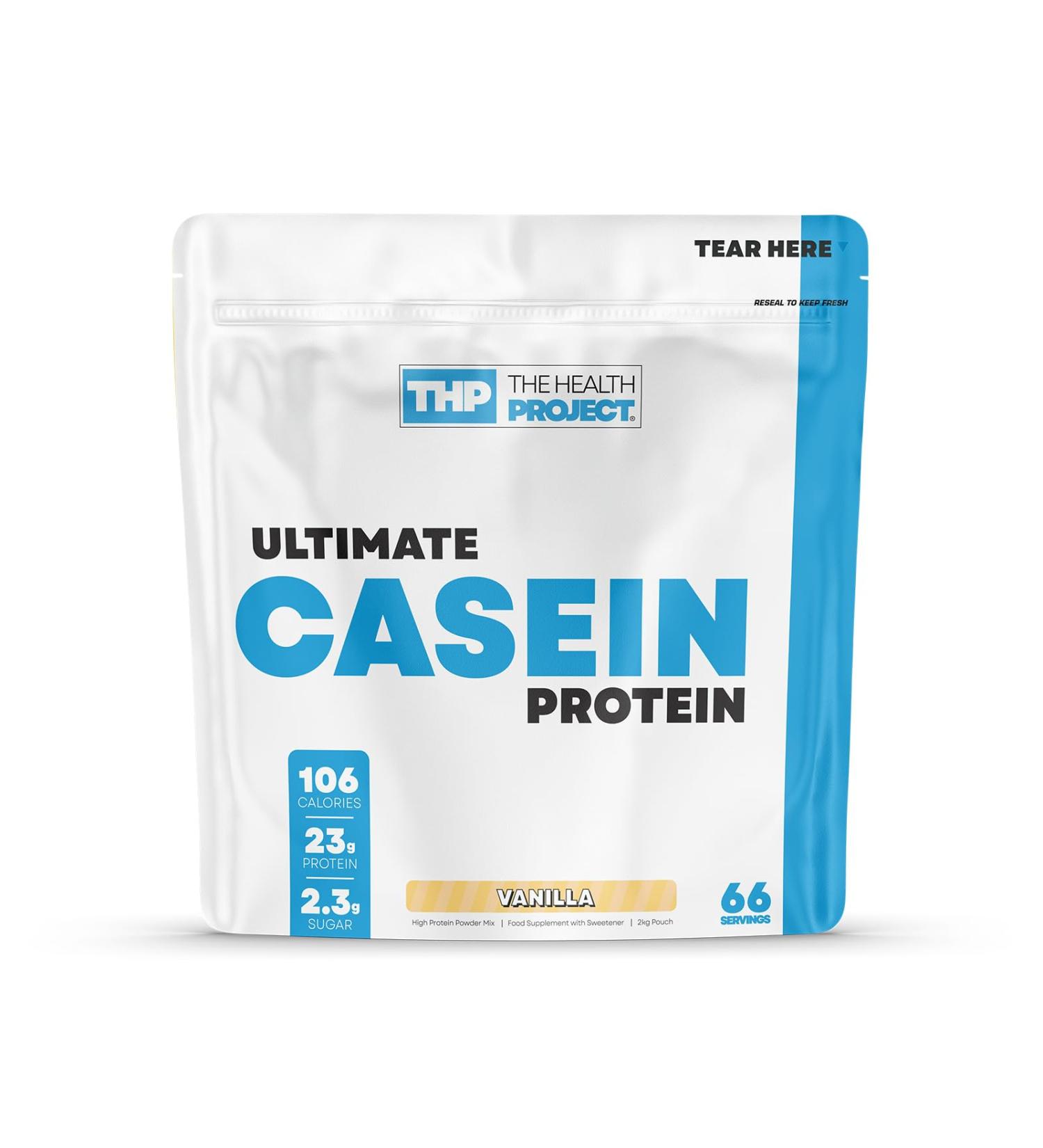 The Health Project Ultimate Casein Protein - Health-Conscious Slow Digesting Supplement | Over 23g Protein | Low Carbs Low Fat 2kg (Vanilla) - Buy Online on GoSupps.com
