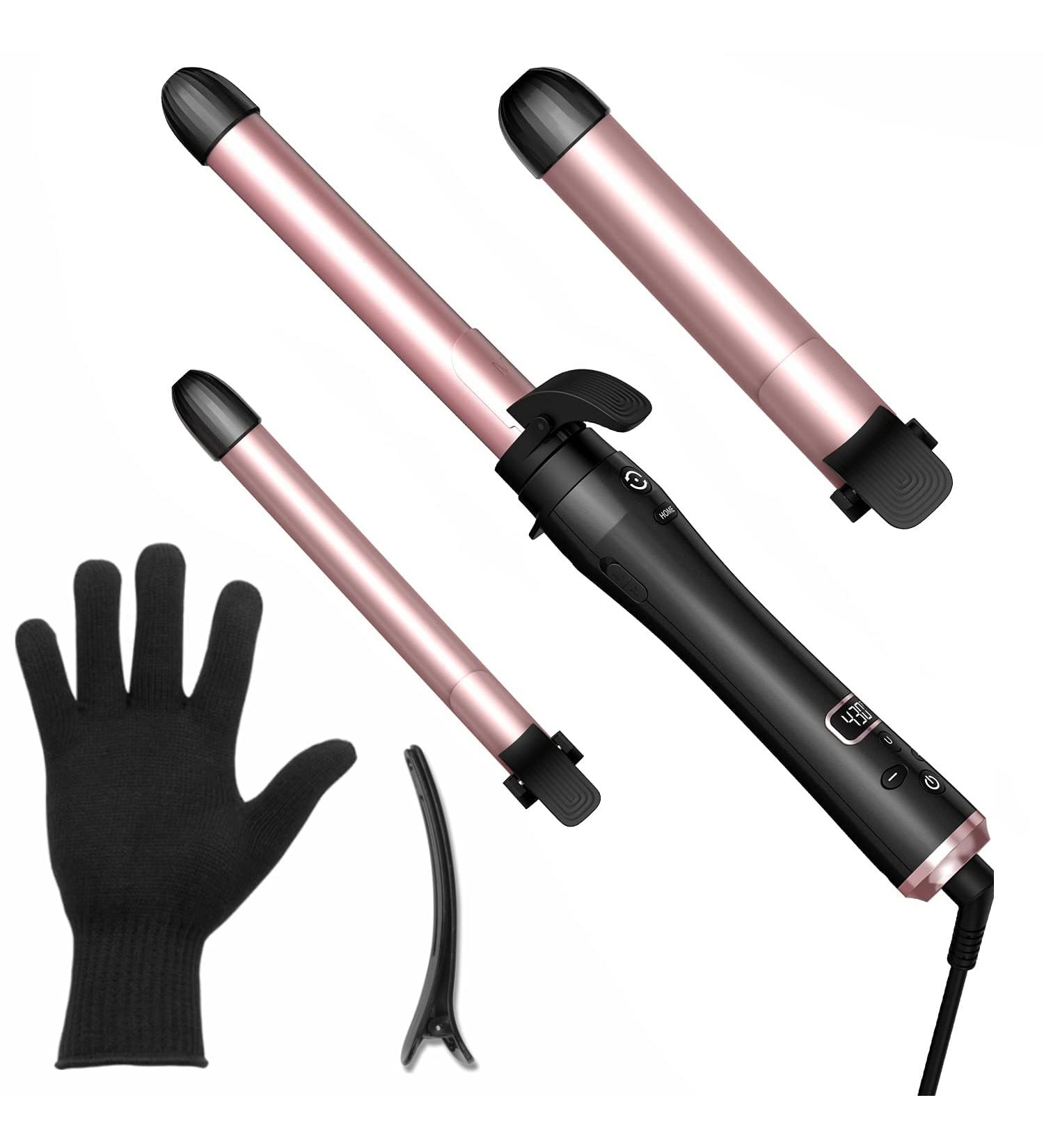 Iamfine 3-in-1 Curling Wand Set with LCD Display - Instant Heat Up Hair Curler for Beach Waves - Interchangeable Barrels (3/4, 1, 1.25) - Buy Online on GoSupps.com