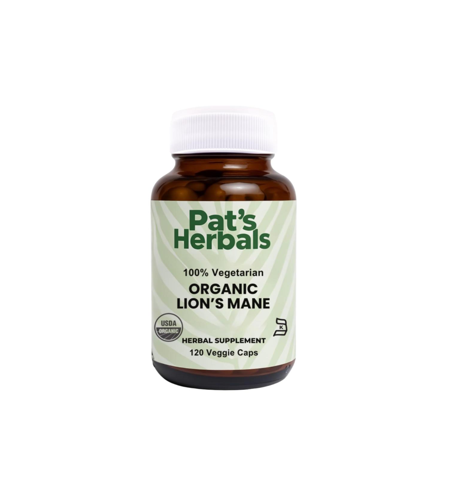 Pat's Herbals Organic Lion s Mane Capsules | 120 Count | 1000 mg Pure Lion s Mane | Vegan & Non-GMO - Buy Online on GoSupps.com