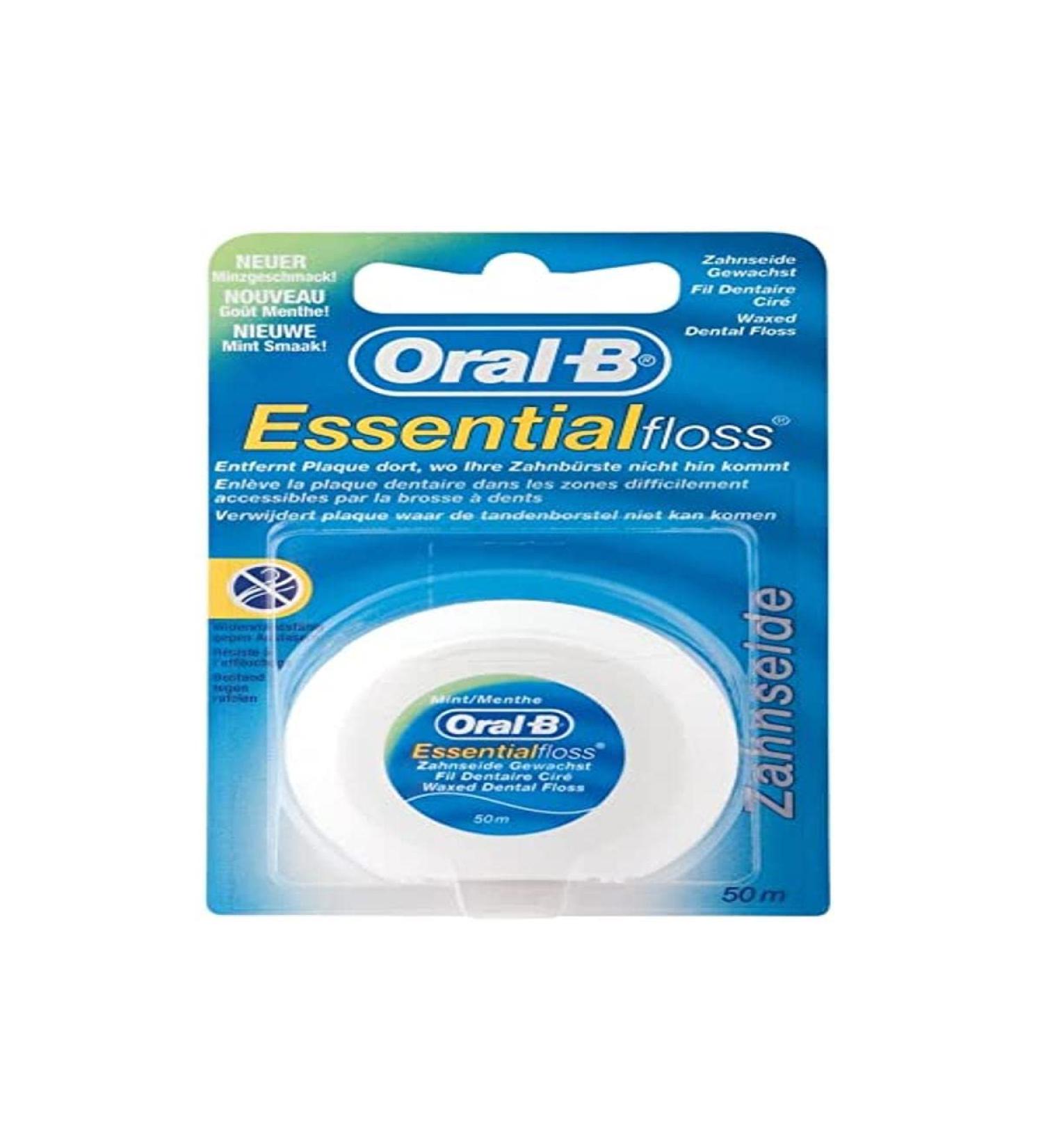 Shop Oral-B Essentialfloss Mint Waxed Dental Floss 50m - Premium Dental Care for Fresh Breath - Buy Online on GoSupps.com