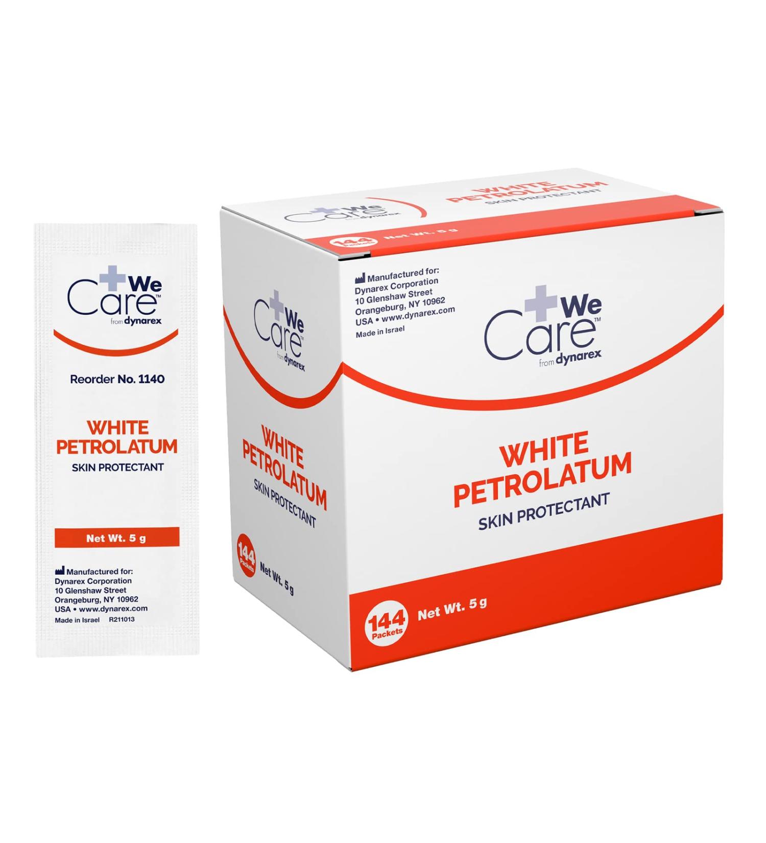 Dynarex White Petrolatum Petroleum Jelly | Soothing for Dry/Cracked Skin | 5g Foil Packets | 144 Count Box - Buy Online on GoSupps.com