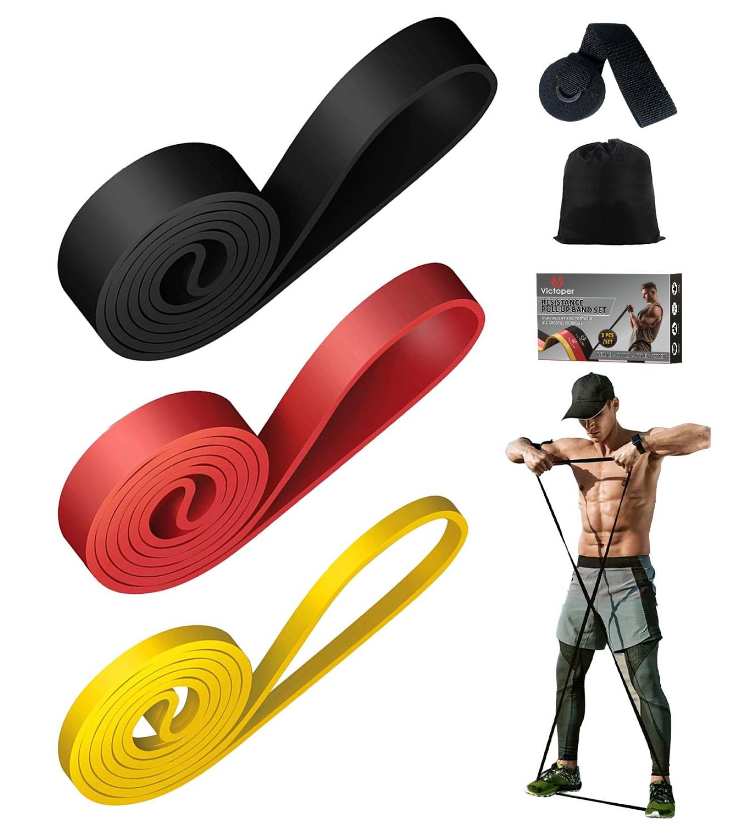 Victoper Resistance Bands Set for Strength Training & Fitness - Yellow/Red/Black Bands for Men & Women - Exercise Bands with Various Resistance Levels - Buy Online on GoSupps.com