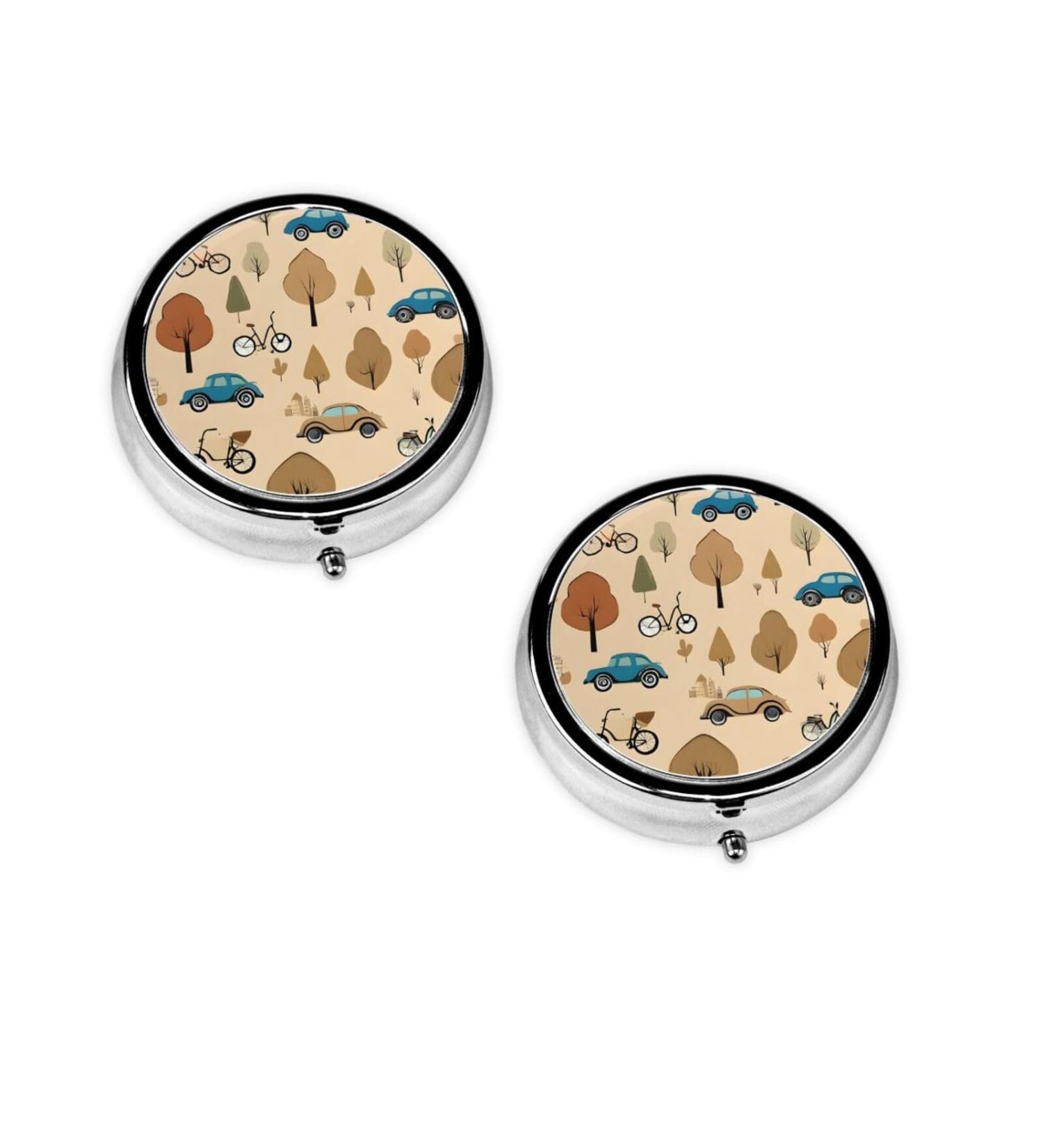 Car & Bicycle Printed Mini Round Pill Box | 3 Compartment Travel Organizer - Portable Pill Case for Home & Office - Buy Online on GoSupps.com
