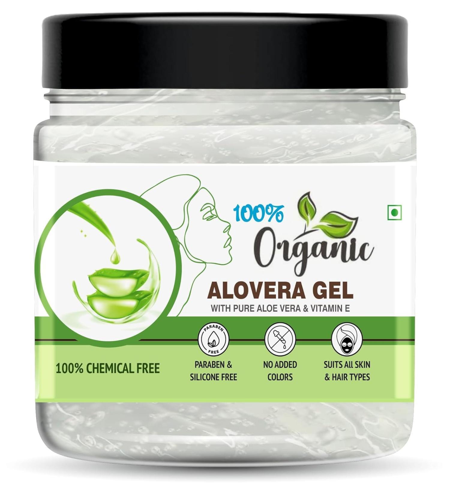100% Organic Alovera Gel with Pure Aloe Vera & Vitamin E Chemical Free Paraben & Silicone Free Suits All Skin & Hair Types - Buy Online on GoSupps.com