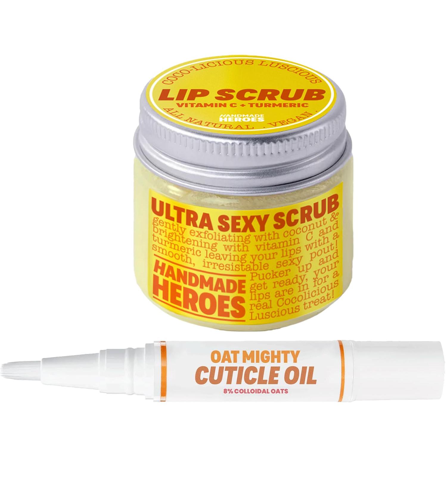 Handmade Heroes Vitamin C Turmeric Lip Scrub & Colloidal Oat Cuticle Oil Pen for Smooth Skin and Healthy Nails - Buy Online on GoSupps.com