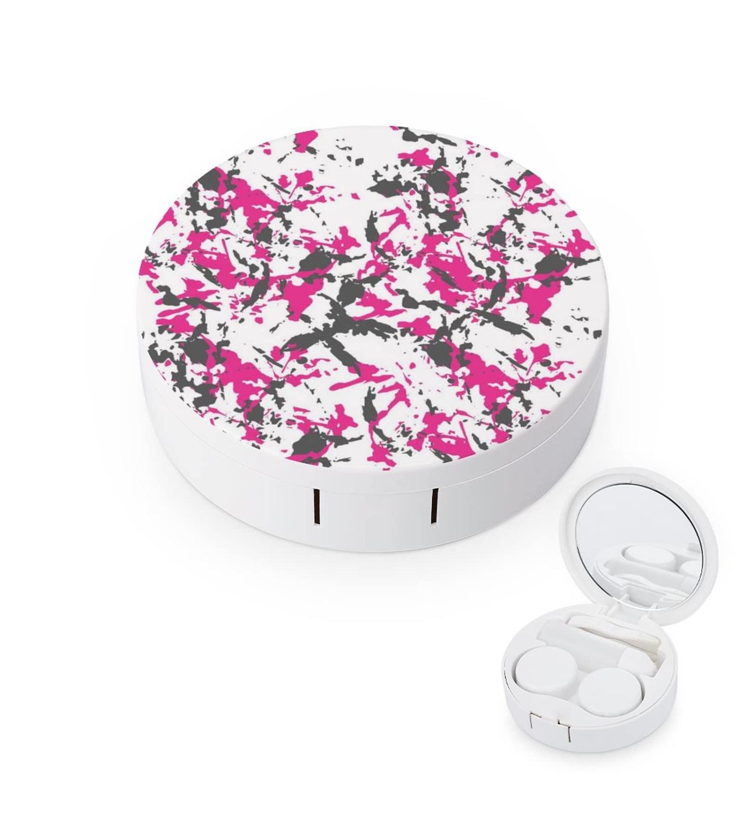 Camouflage Pink And Dark Grey Round Case For Contact Lens Kit Storage Box with Mirror Printed - Buy Online on GoSupps.com