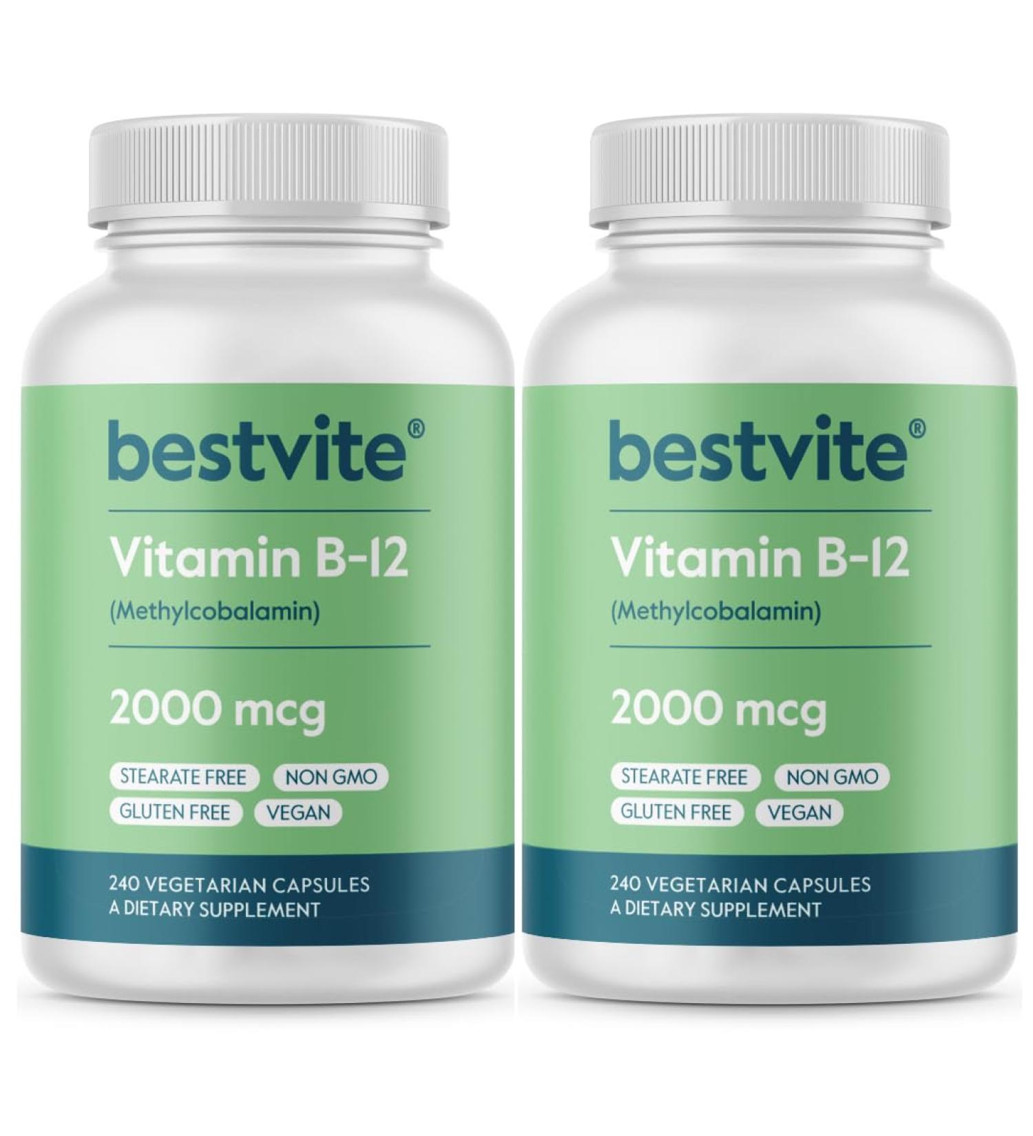 BESTVITE Vitamin B12 (Methylcobalamin) 2000mcg (480 Vegetarian Capsules)(2 x 240) (Methyl B12) - No Stearates - Vegan - Non GMO - Gluten Free - Buy Online on GoSupps.com